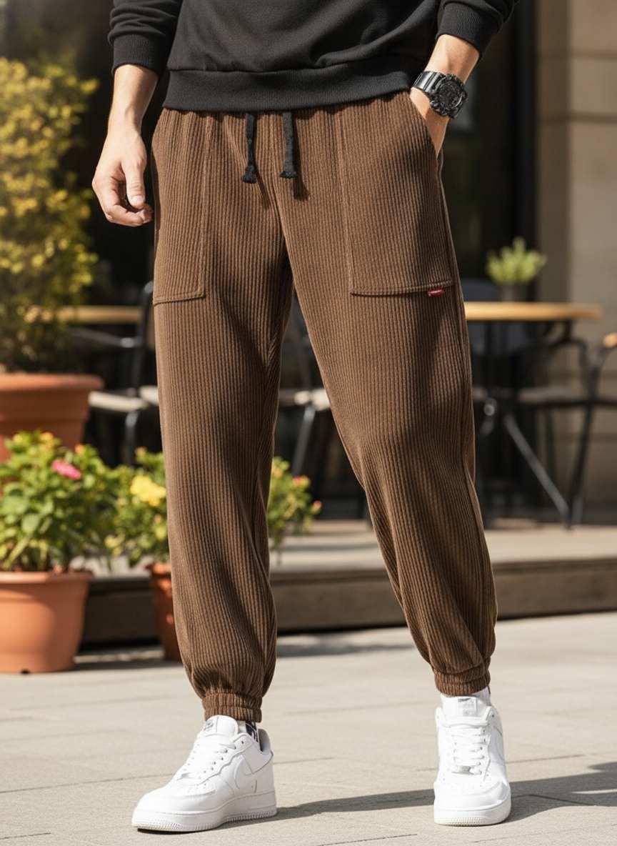 Pantalon décontracté homme, corduroie, coupe droite, anti-froissement