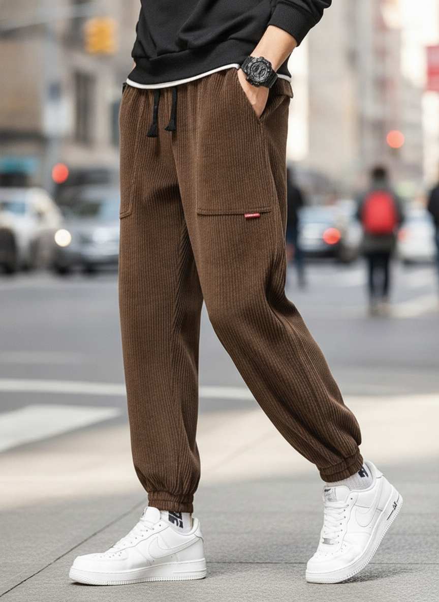 Pantalon décontracté homme tendance et à la mode, coupe droite, velours côtelé, 9 po