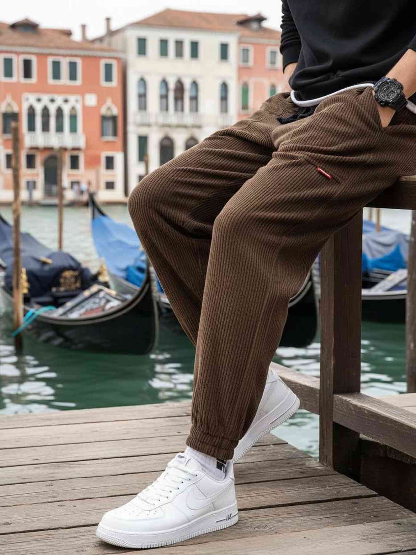 Pantalon casual homme tendance, droit, velours côtelé, ajusté, anti-froissement