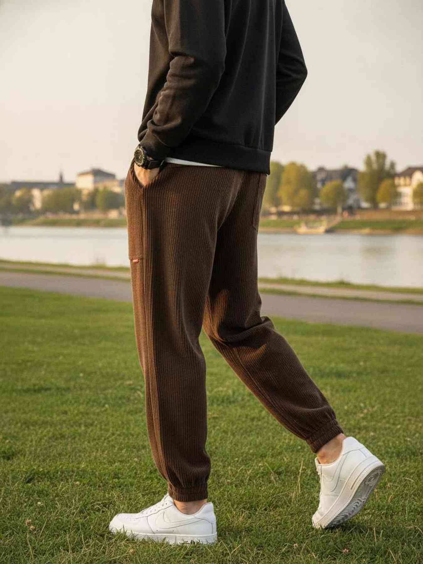 Pantalon décontracté homme tendance et à la mode, coupe droite, velours côtelé, 9 po
