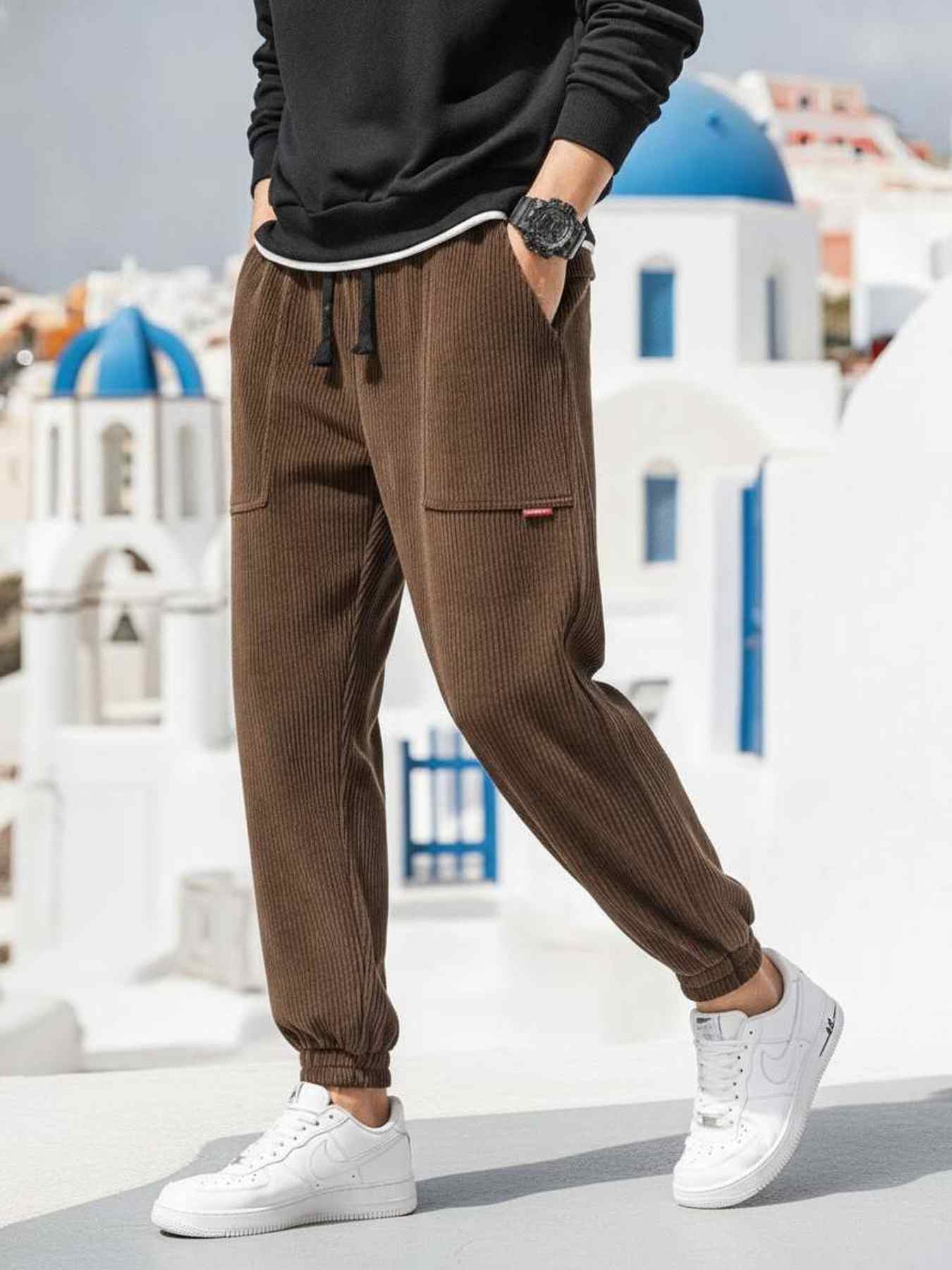 Pantalon décontracté homme tendance et à la mode, coupe droite, velours côtelé, 9 po