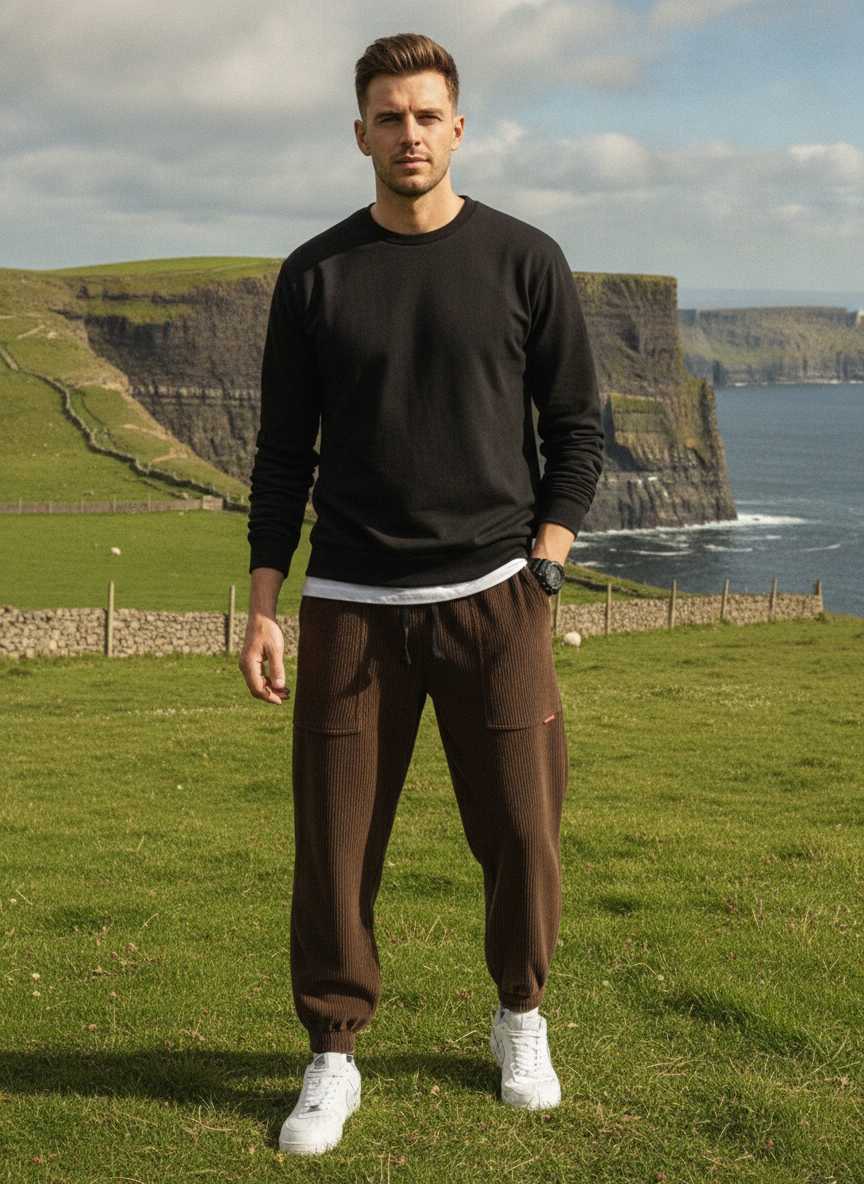 Pantalon décontracté homme, jambe droite, cordon coulissant