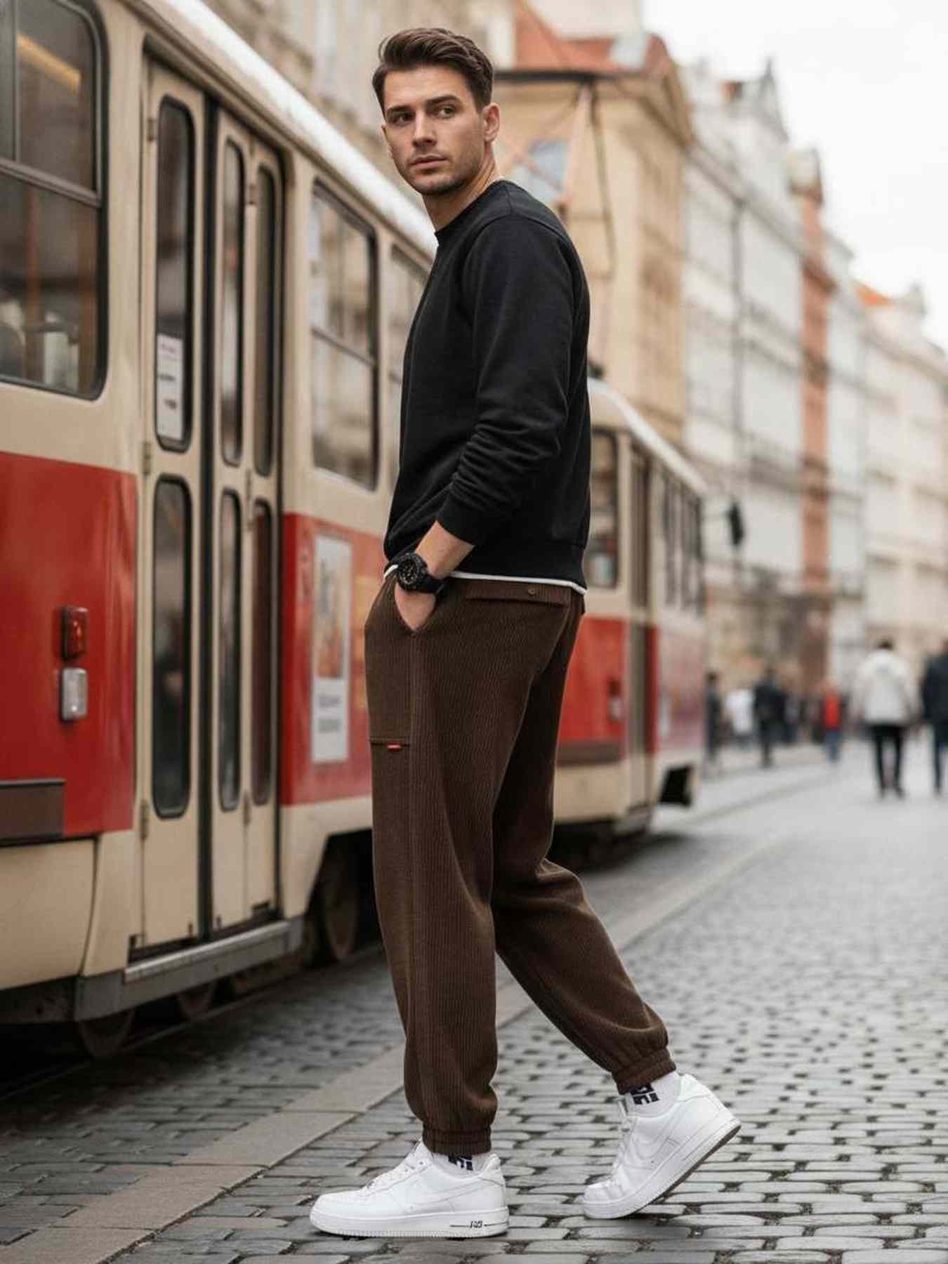 Pantalon décontracté homme tendance et à la mode, coupe droite, velours côtelé, 9 po