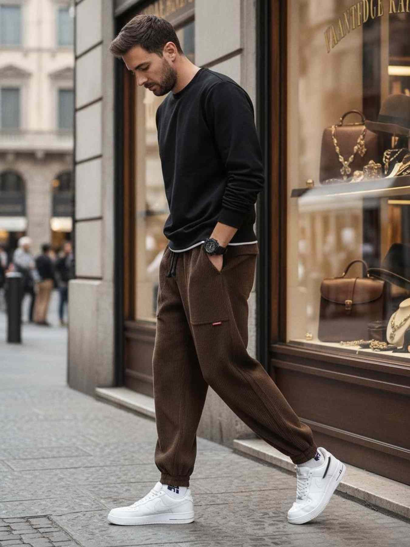 Pantalon casual homme tendance ajusté