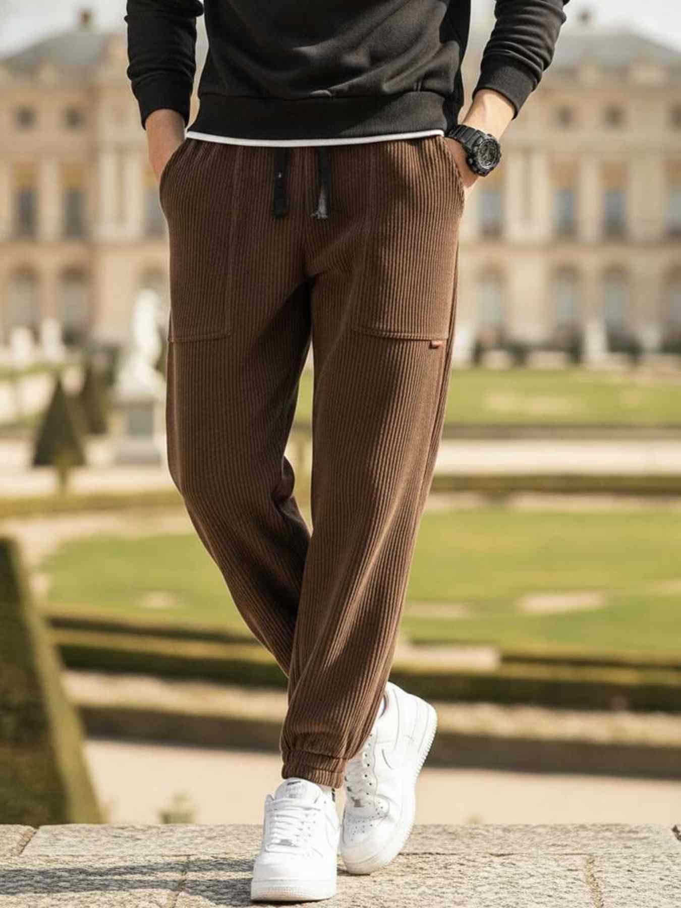 Pantalon décontracté homme, jambe droite, cordon coulissant