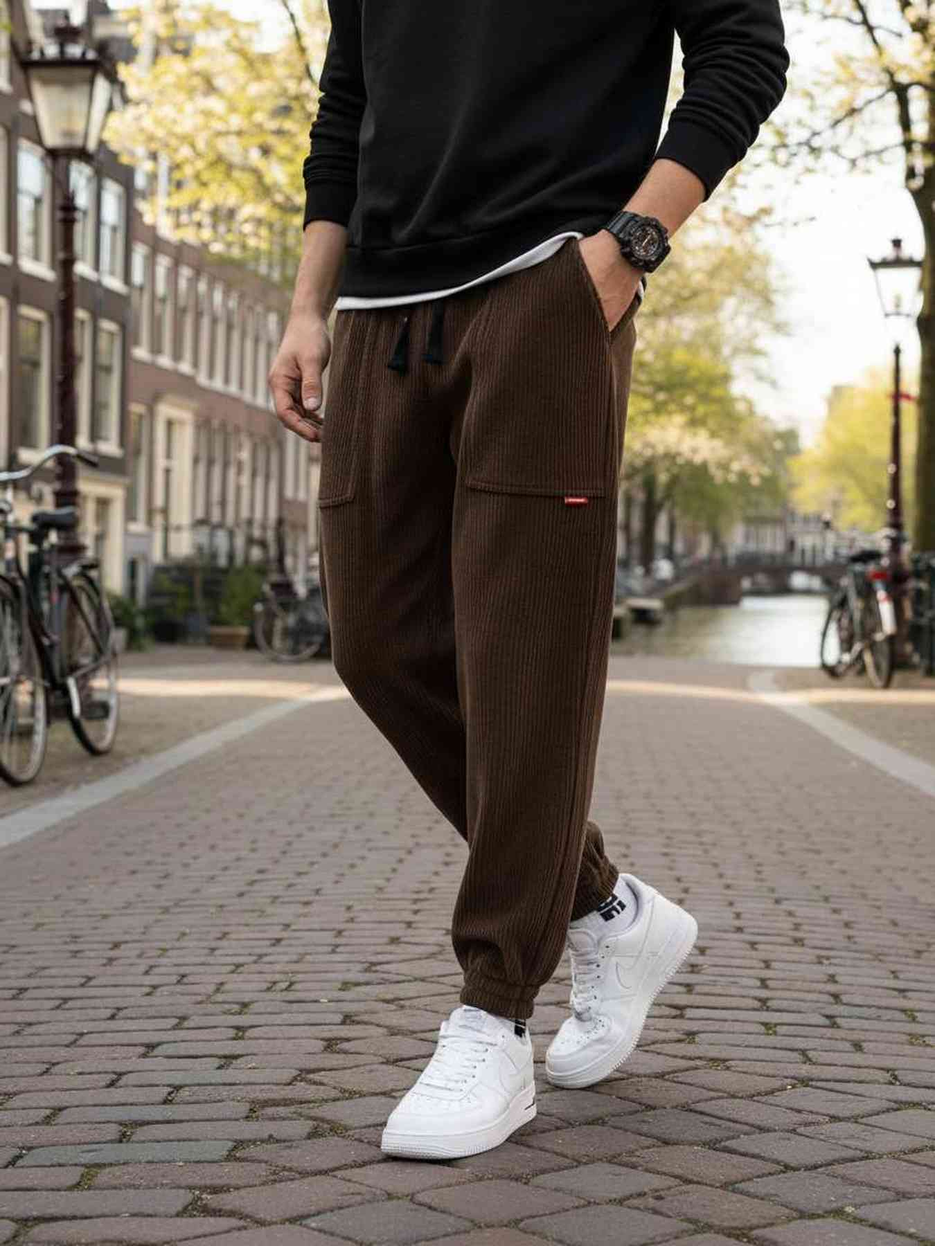 Pantalon décontracté homme, jambe droite, cordon coulissant