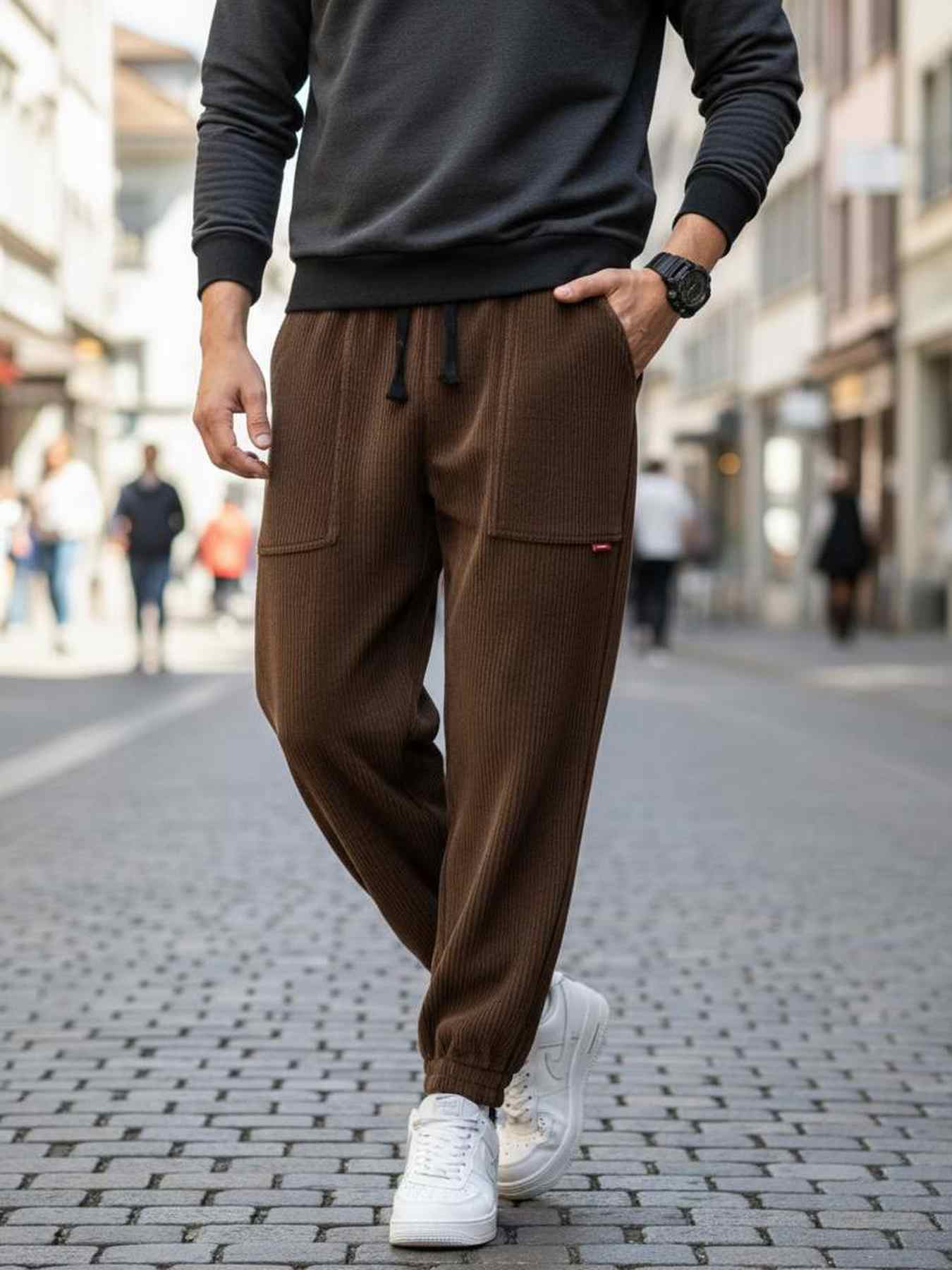 Pantalon casual homme tendance ajusté