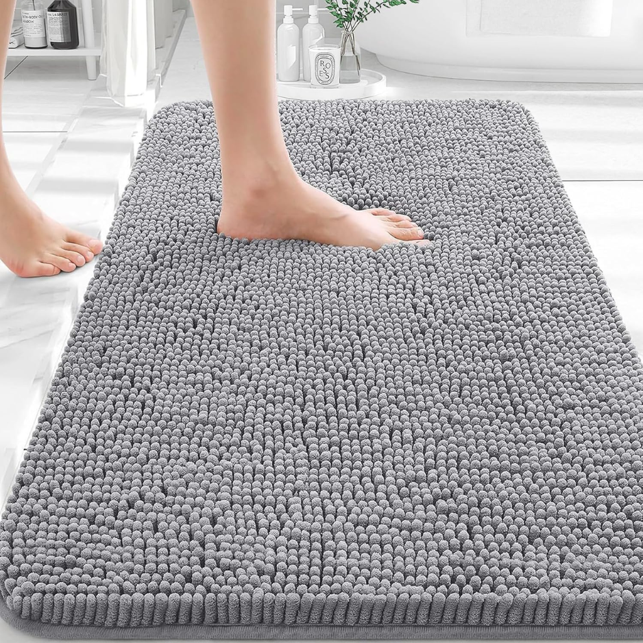 Tapis bain chenille absorbant 30x20po gris antidérapant machine
