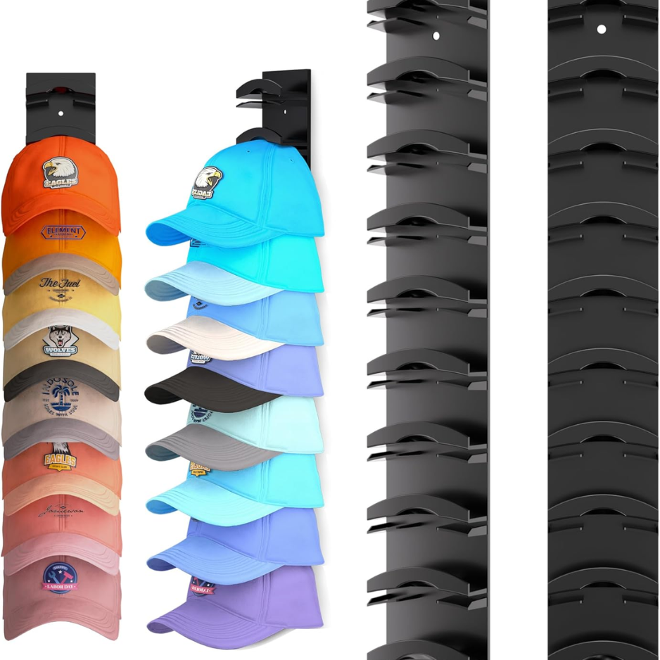 2 porte-casquettes muraux noir 16.5po organiseur 20 casquettes