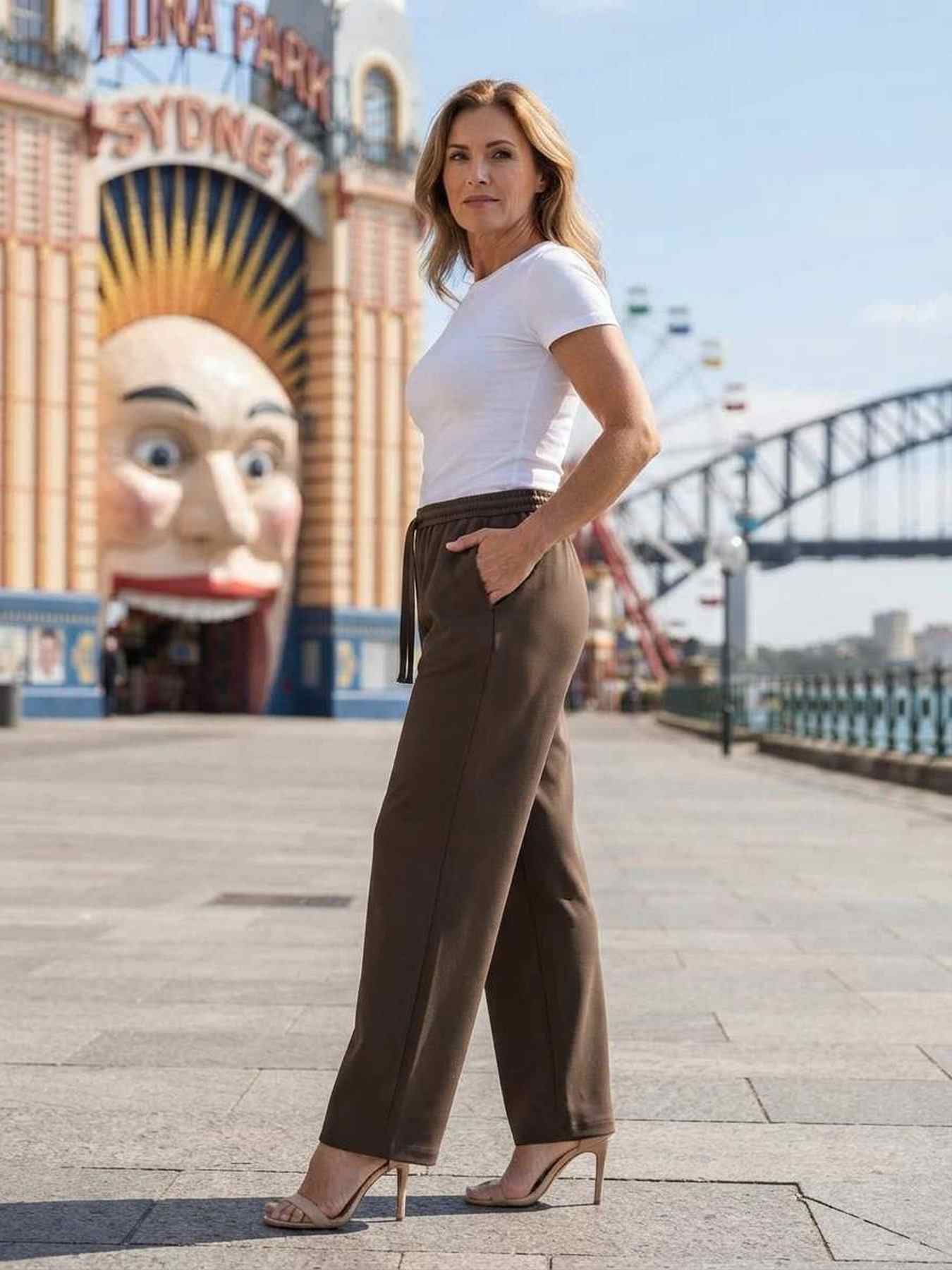 Pantalon long casual femme, jambes droites, usage quotidien