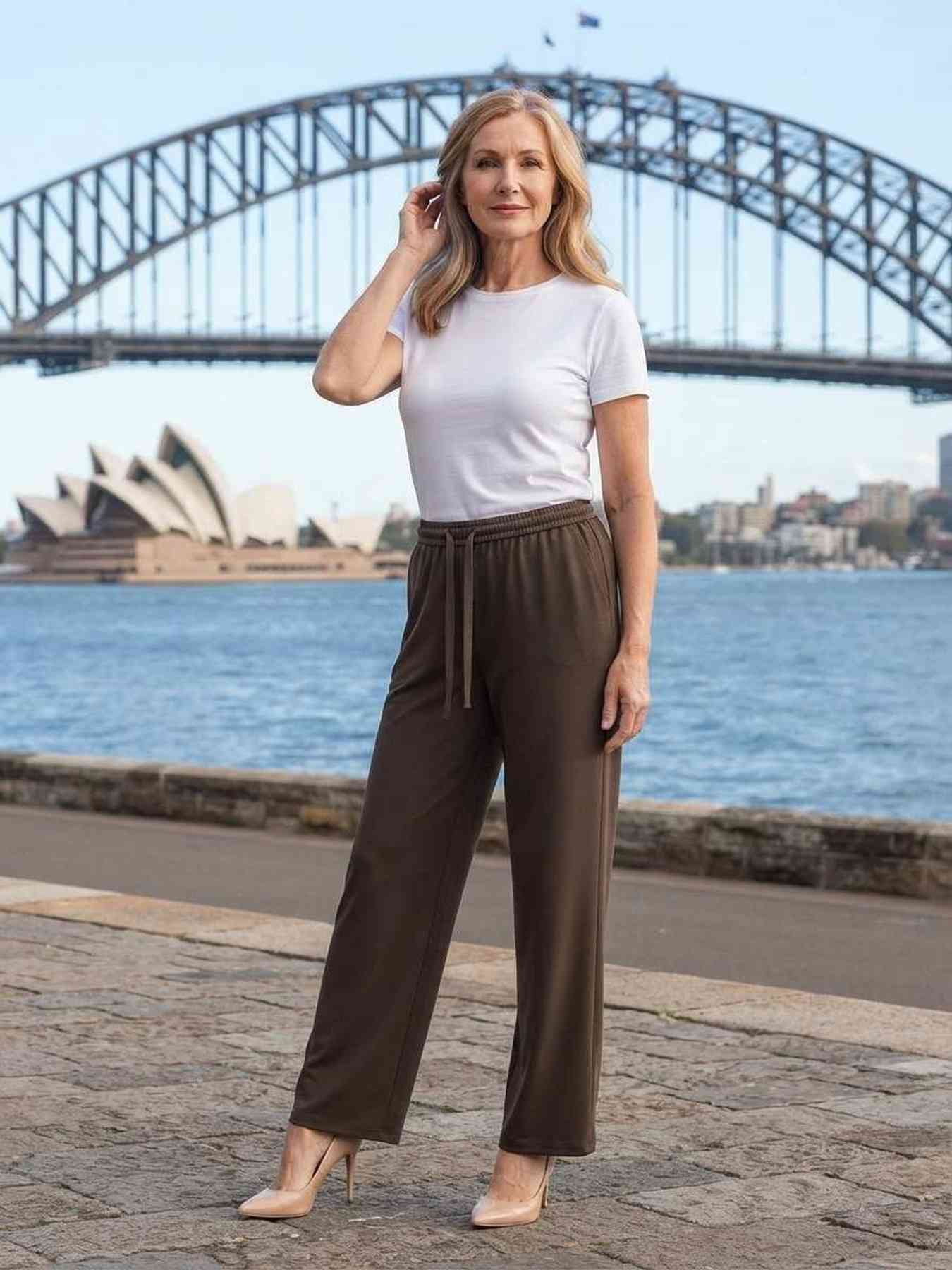Pantalon long femme jambe droite décontracté