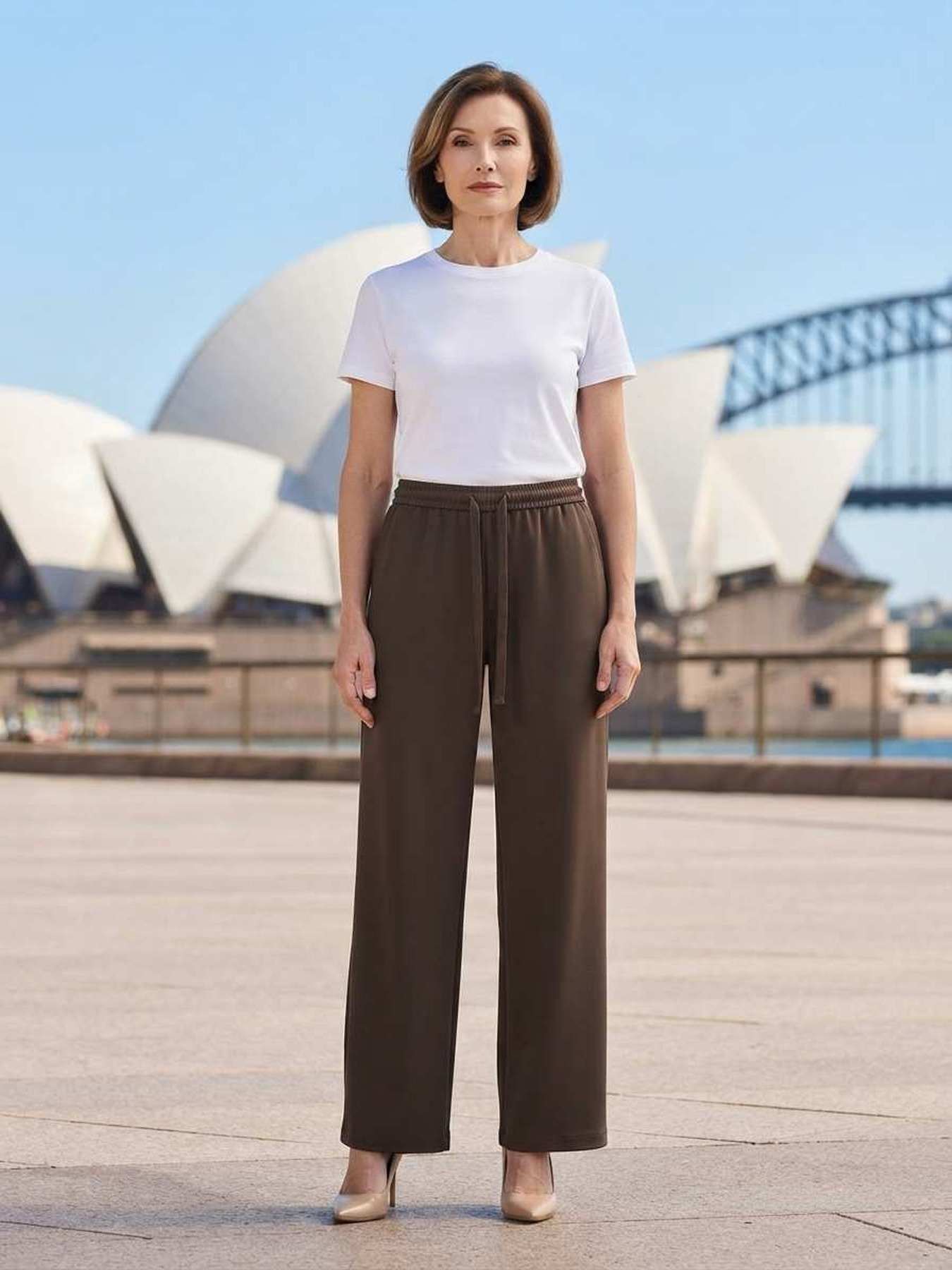 Pantalon long femme, jambe droite, casual sportif, cordon, usage quotidien