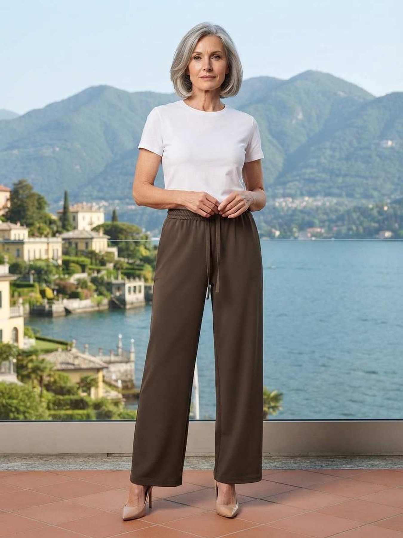 Pantalon long femme jambe droite décontracté