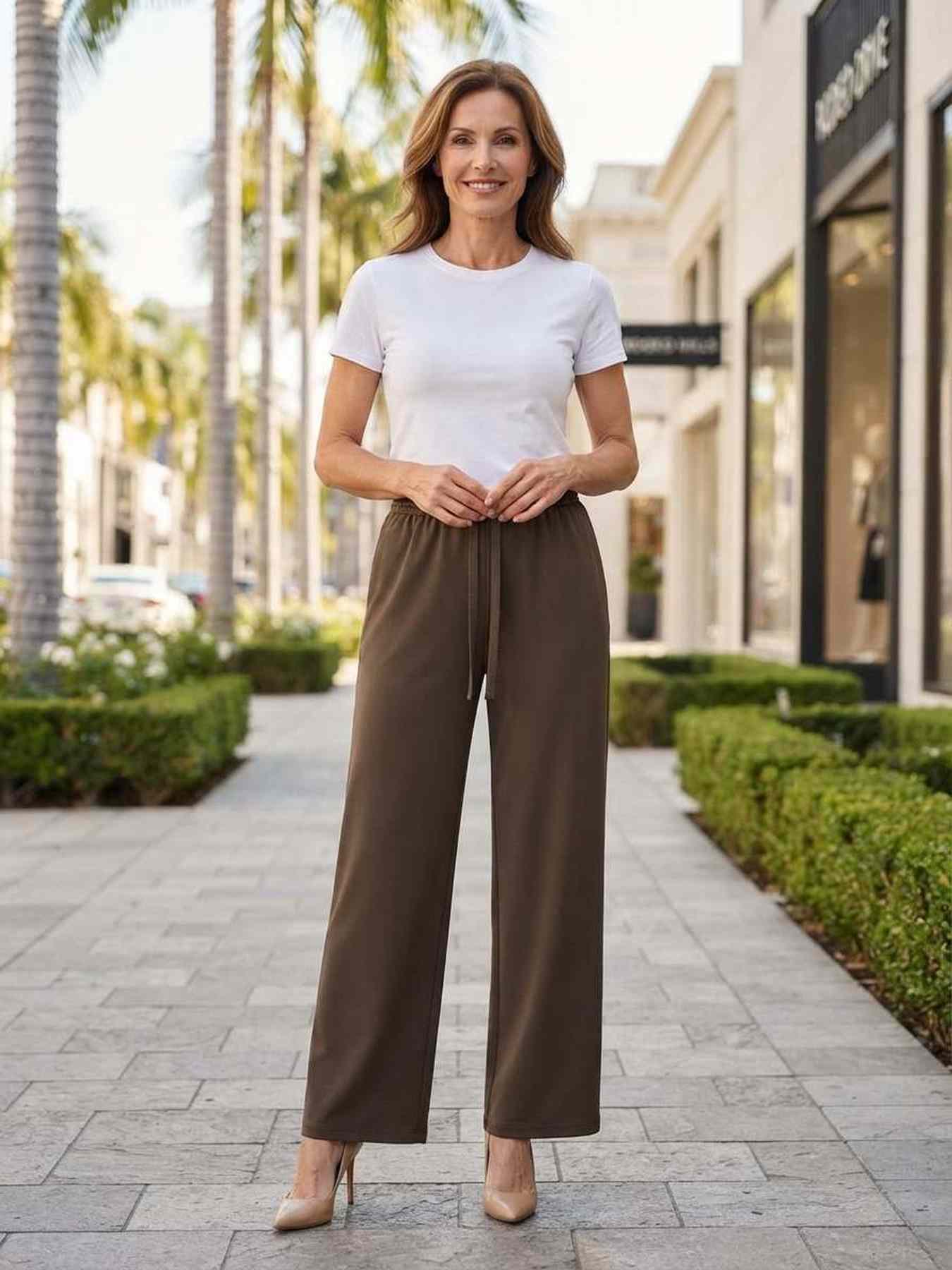 Pantalon long femme, jambe droite, casual sportif, cordon, usage quotidien