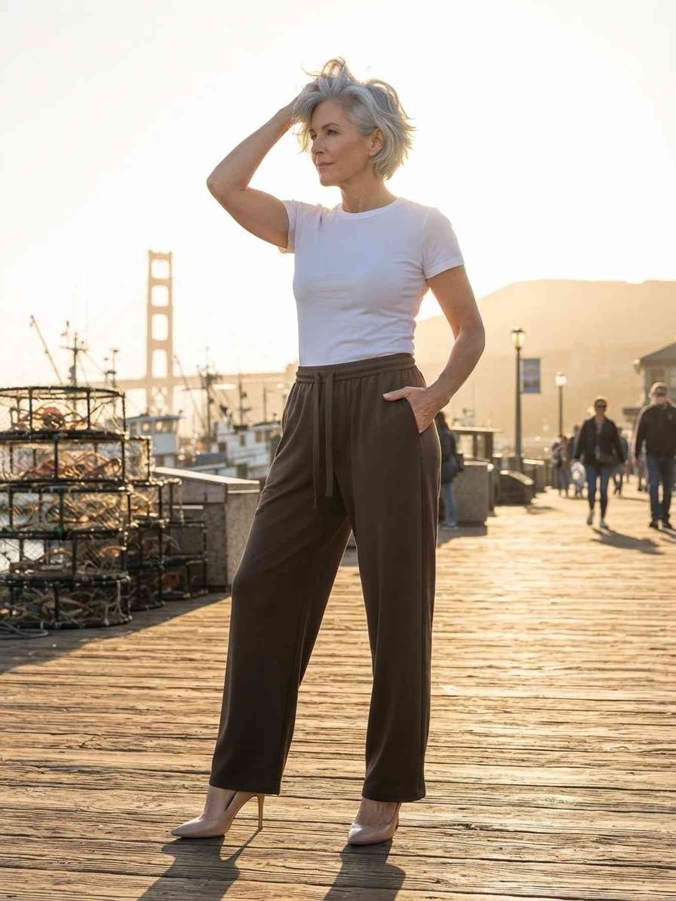 Pantalon long femme, jambe droite, casual, sports, jogging, cordon