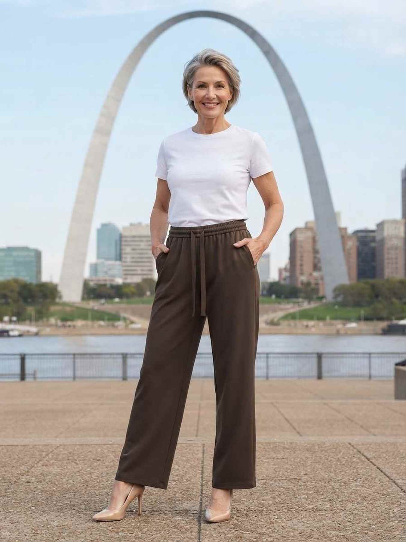 Pantalon long décontracté femme, jambe droite