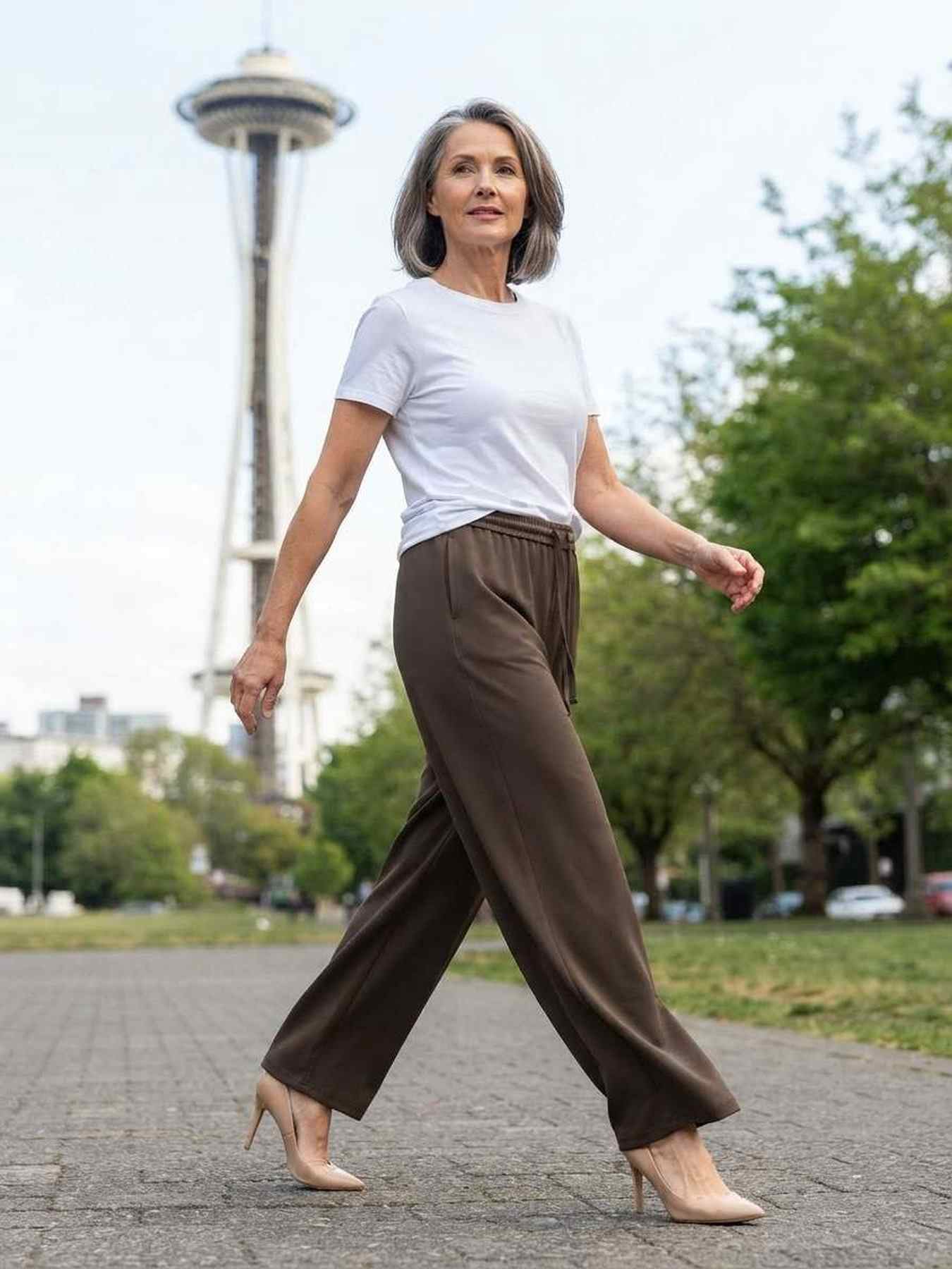 Pantalon long femme jambe droite décontracté
