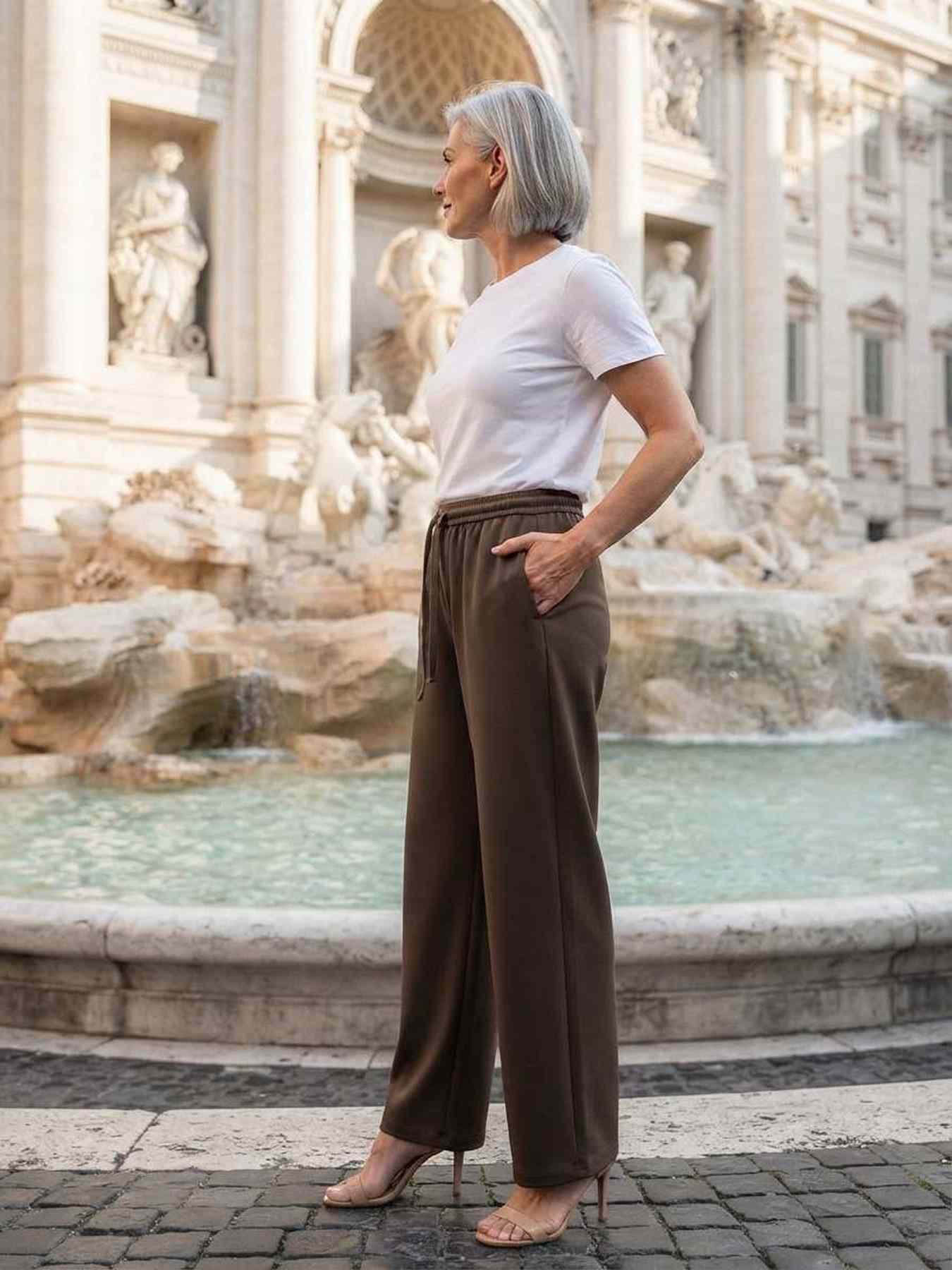 Pantalon long casual femme, jambes droites, usage quotidien