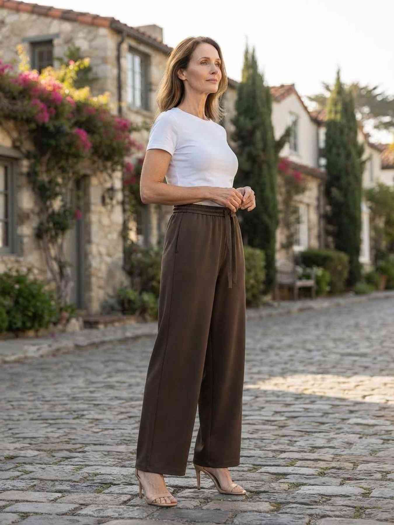 Pantalon long femme jambe droite décontracté
