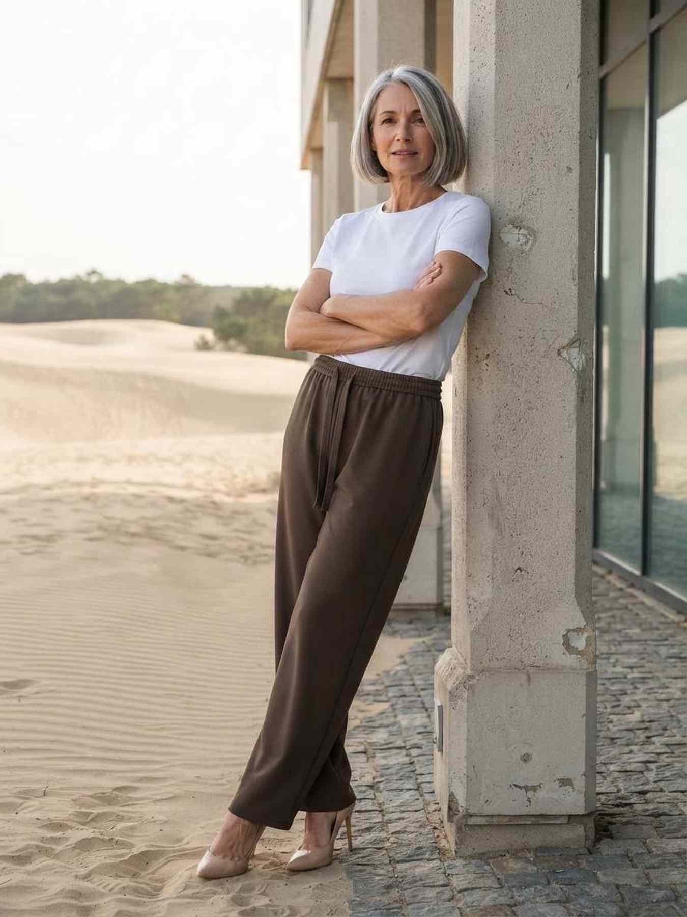 Pantalon décontracté femme jambe droite avec cordon
