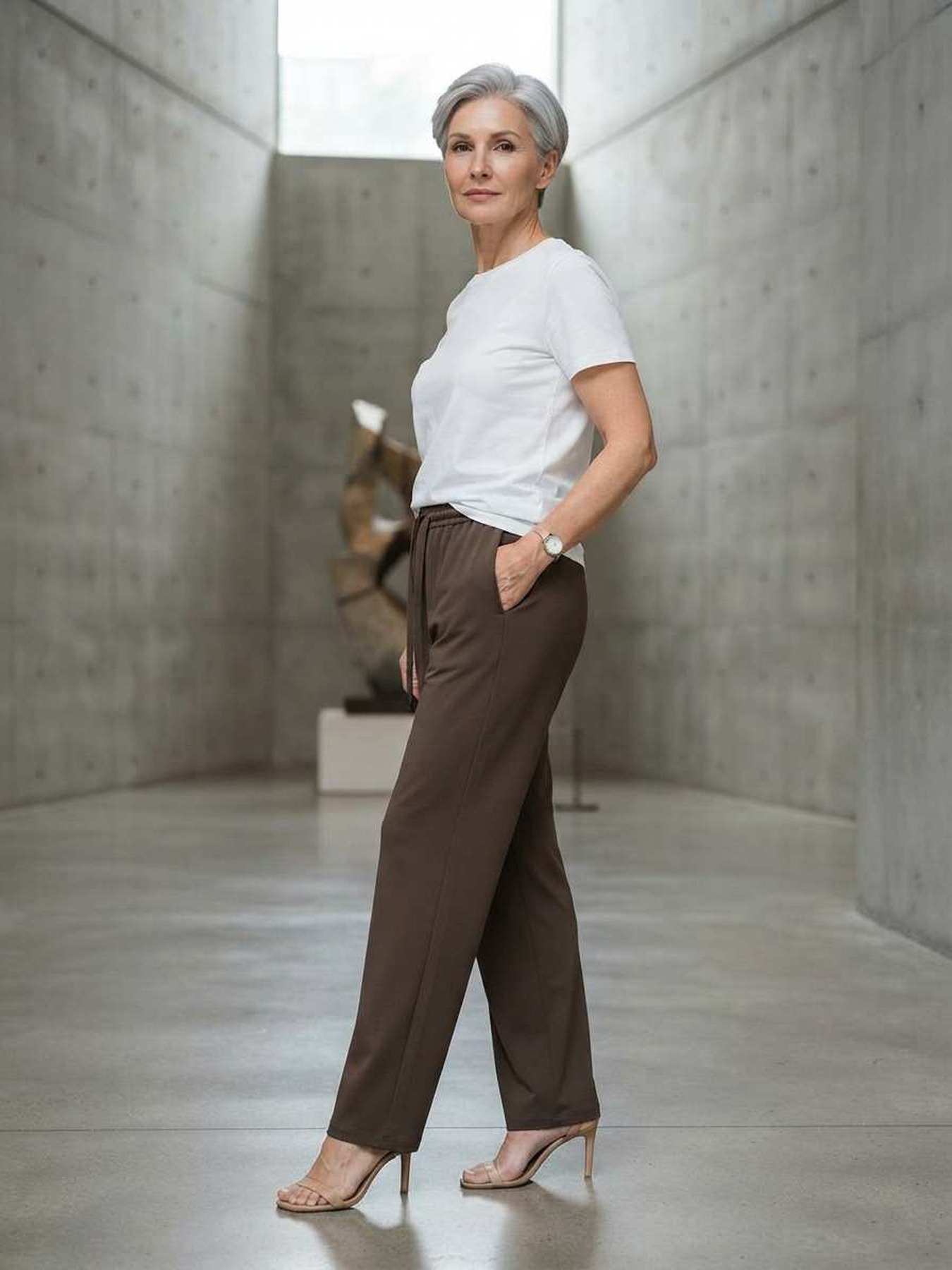 Pantalon long femme, coupe droite, décontracté, cordon de serrage