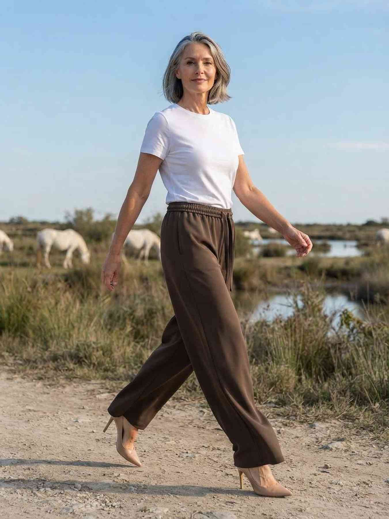 Pantalon casual femme long, jambe droite, sportif, cordon de serrage, usage quotidien