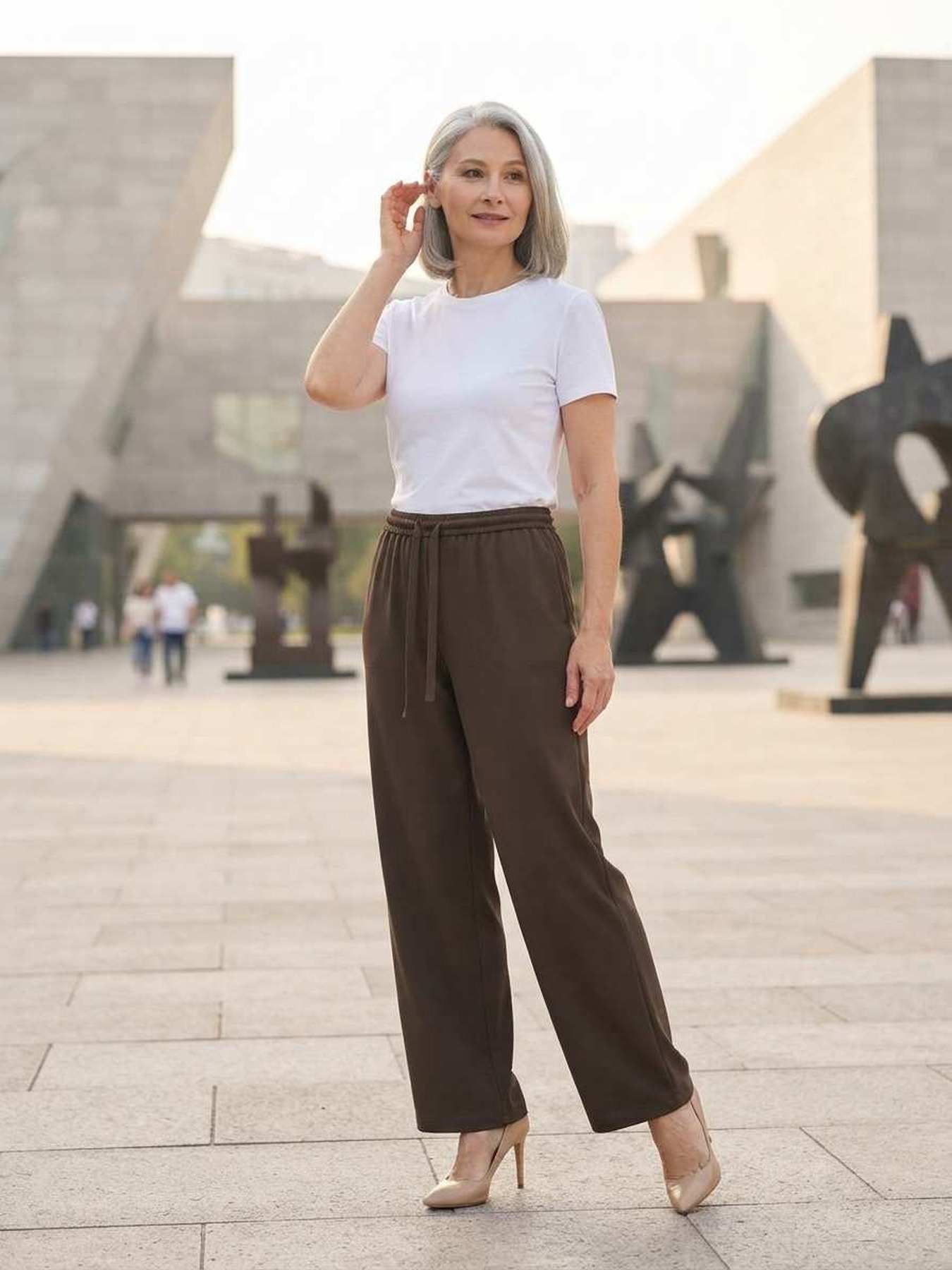 Pantalon long femme jambe droite casual décontracté
