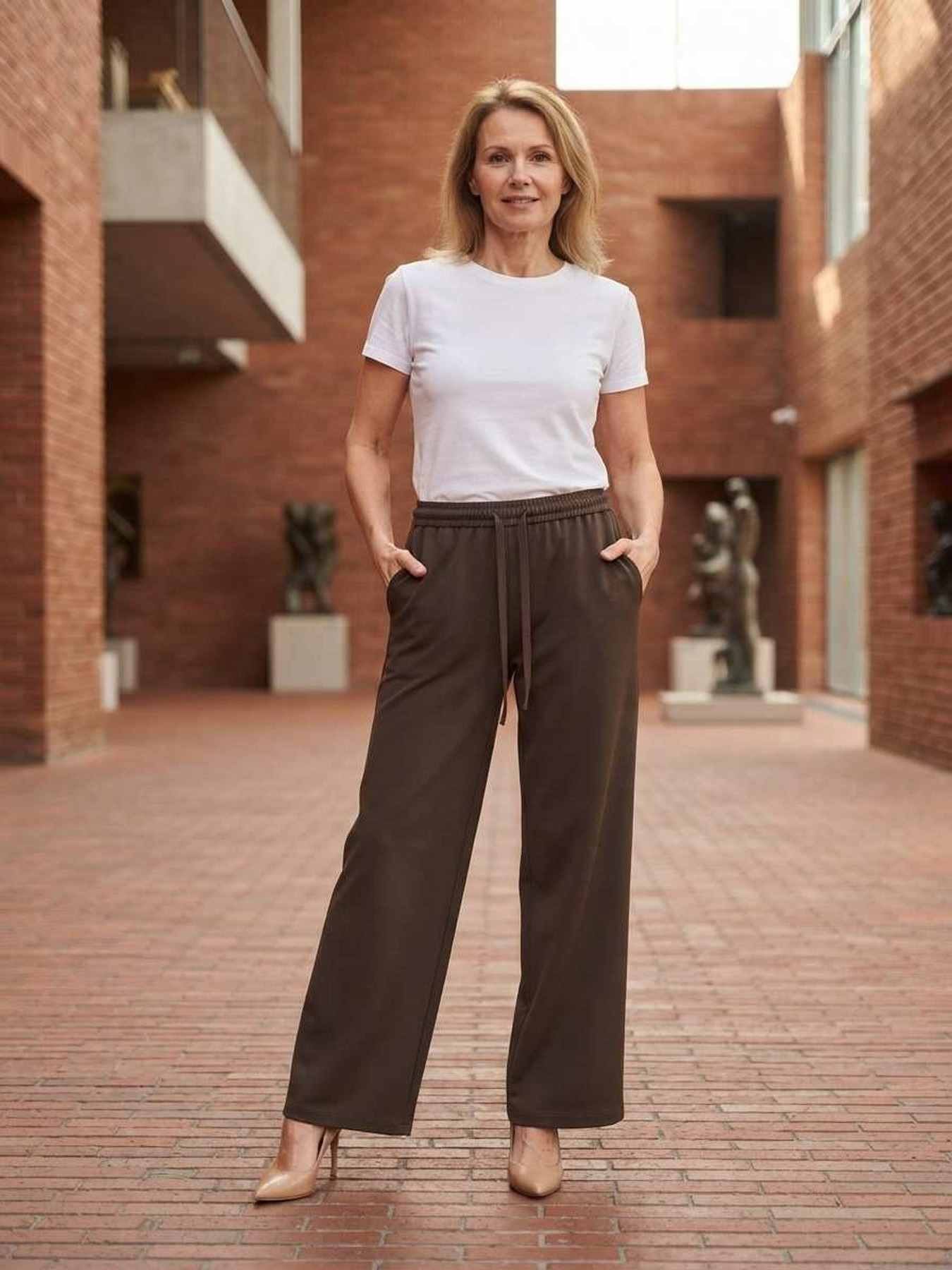 Pantalon long femme jambe droite casual