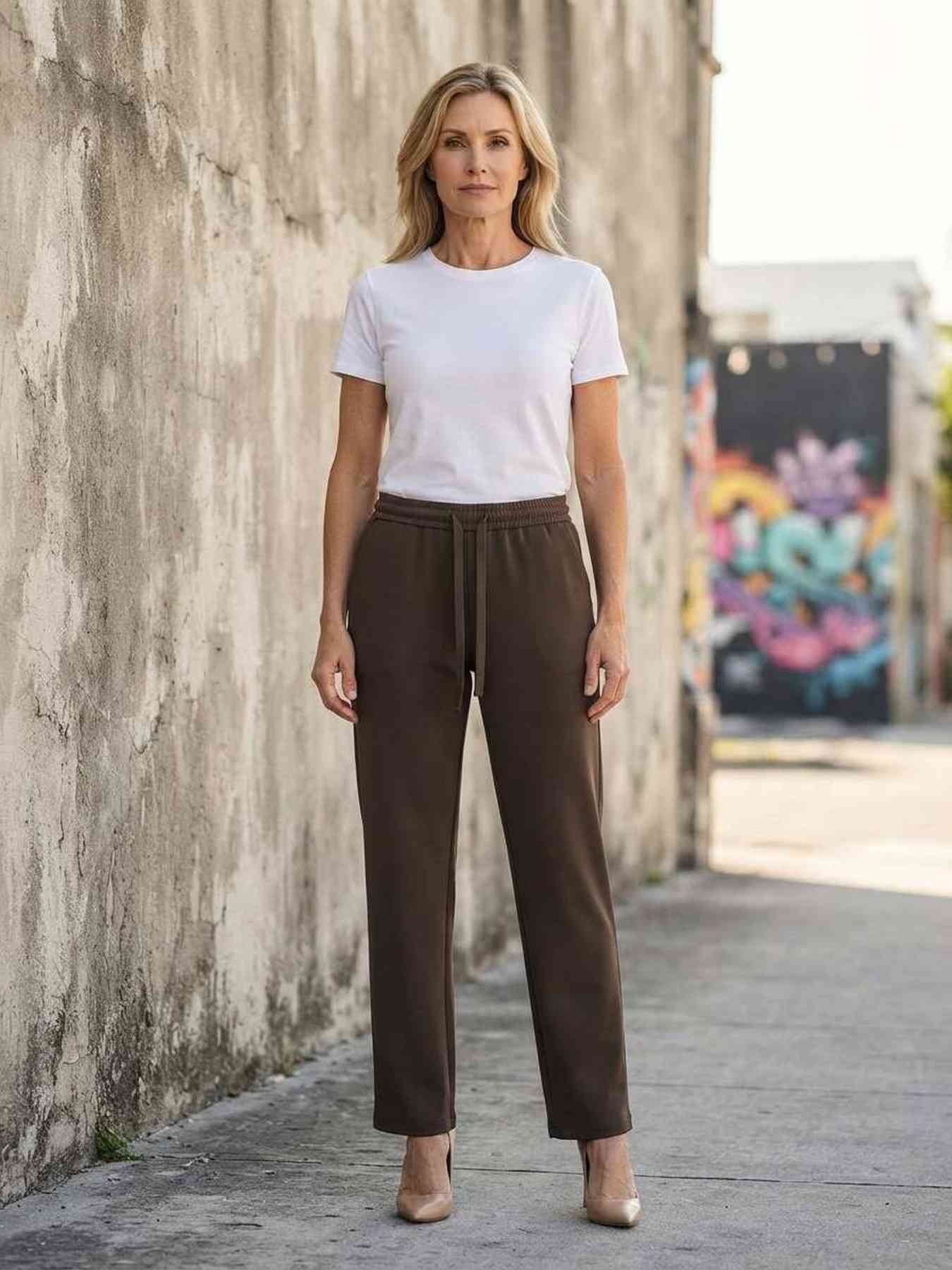 Pantalon long femme jambe droite casual