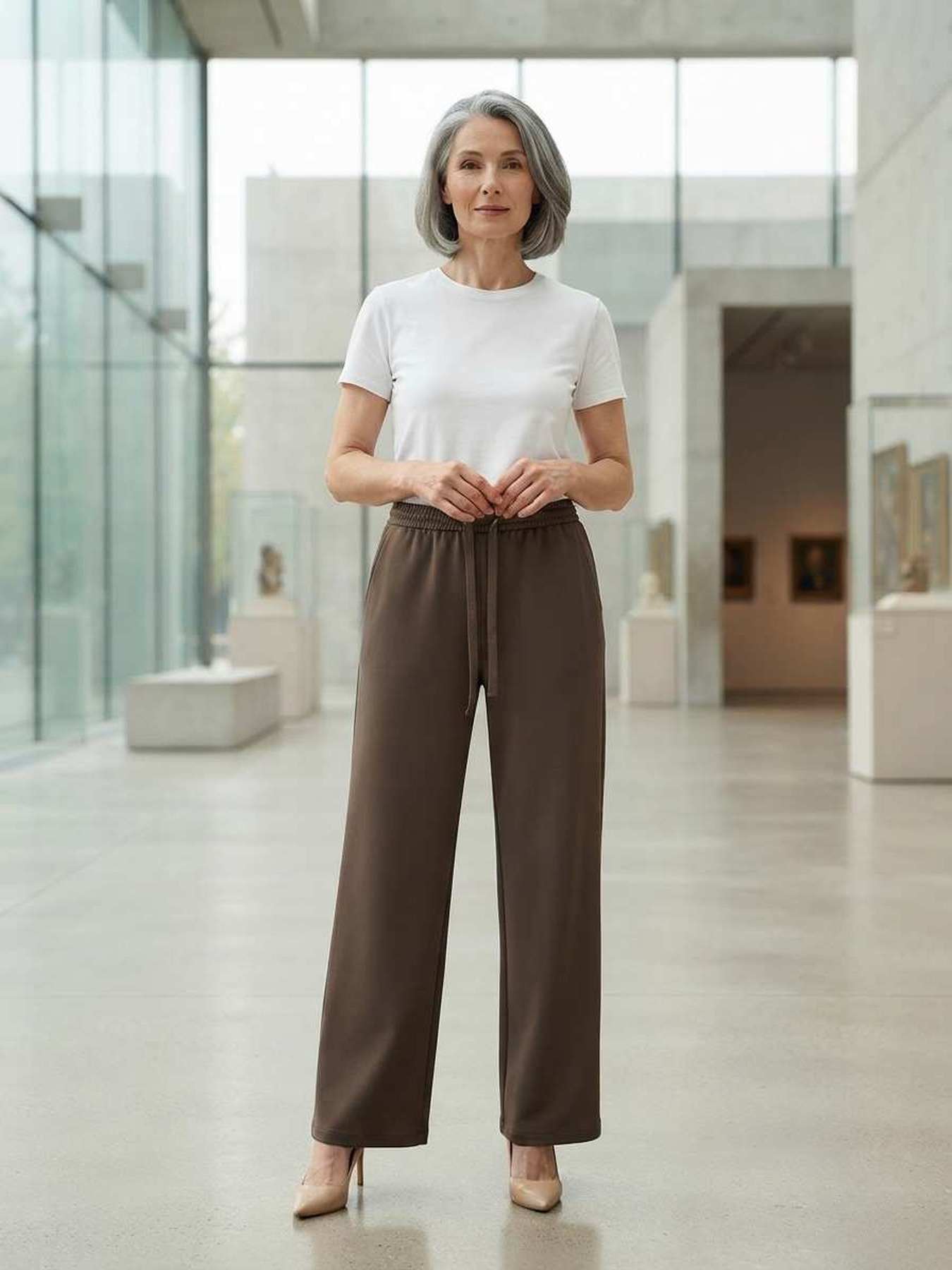 Pantalon long femme jambe droite décontracté