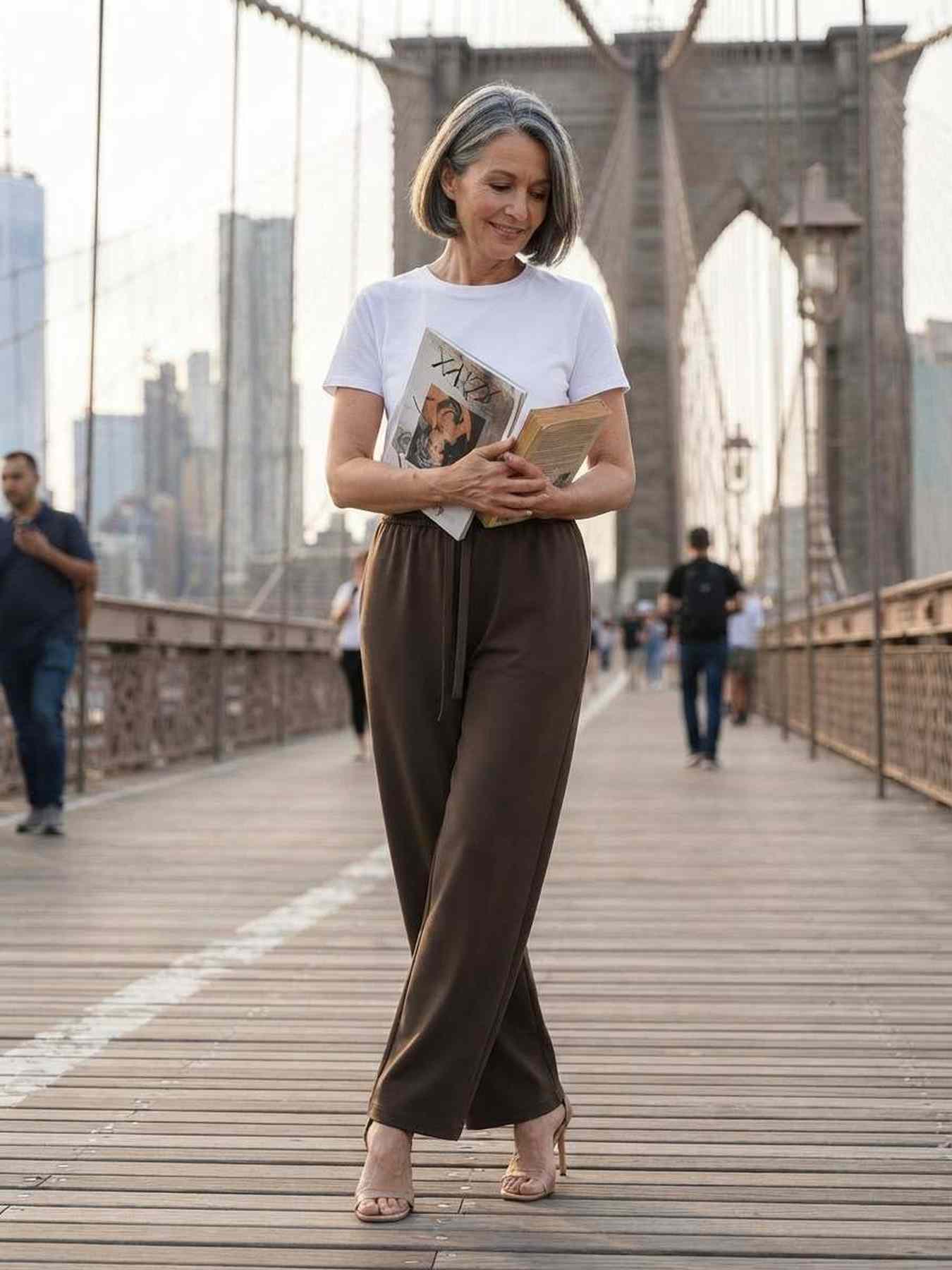 Pantalon long femme jambe droite décontracté