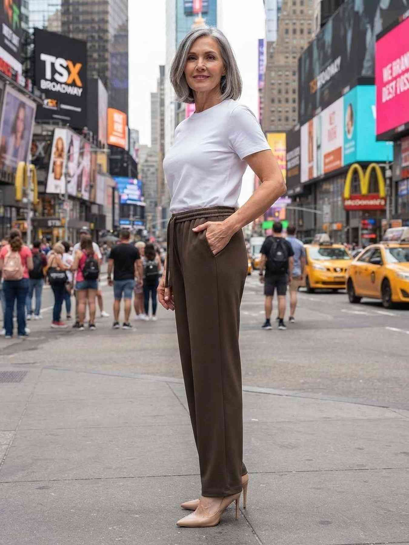 Pantalon long femme jambe droite décontracté