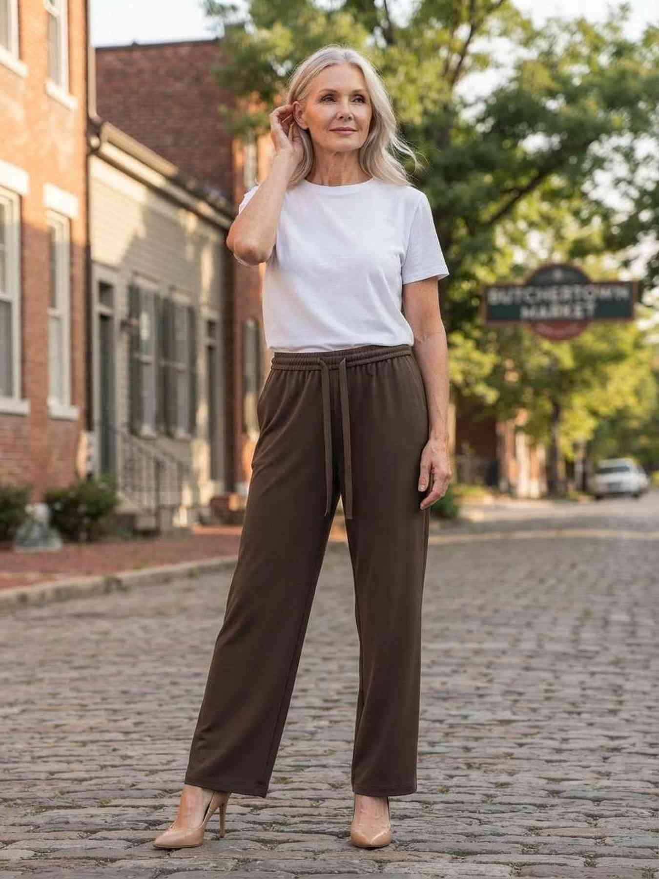 Pantalon long femme jambe droite casual