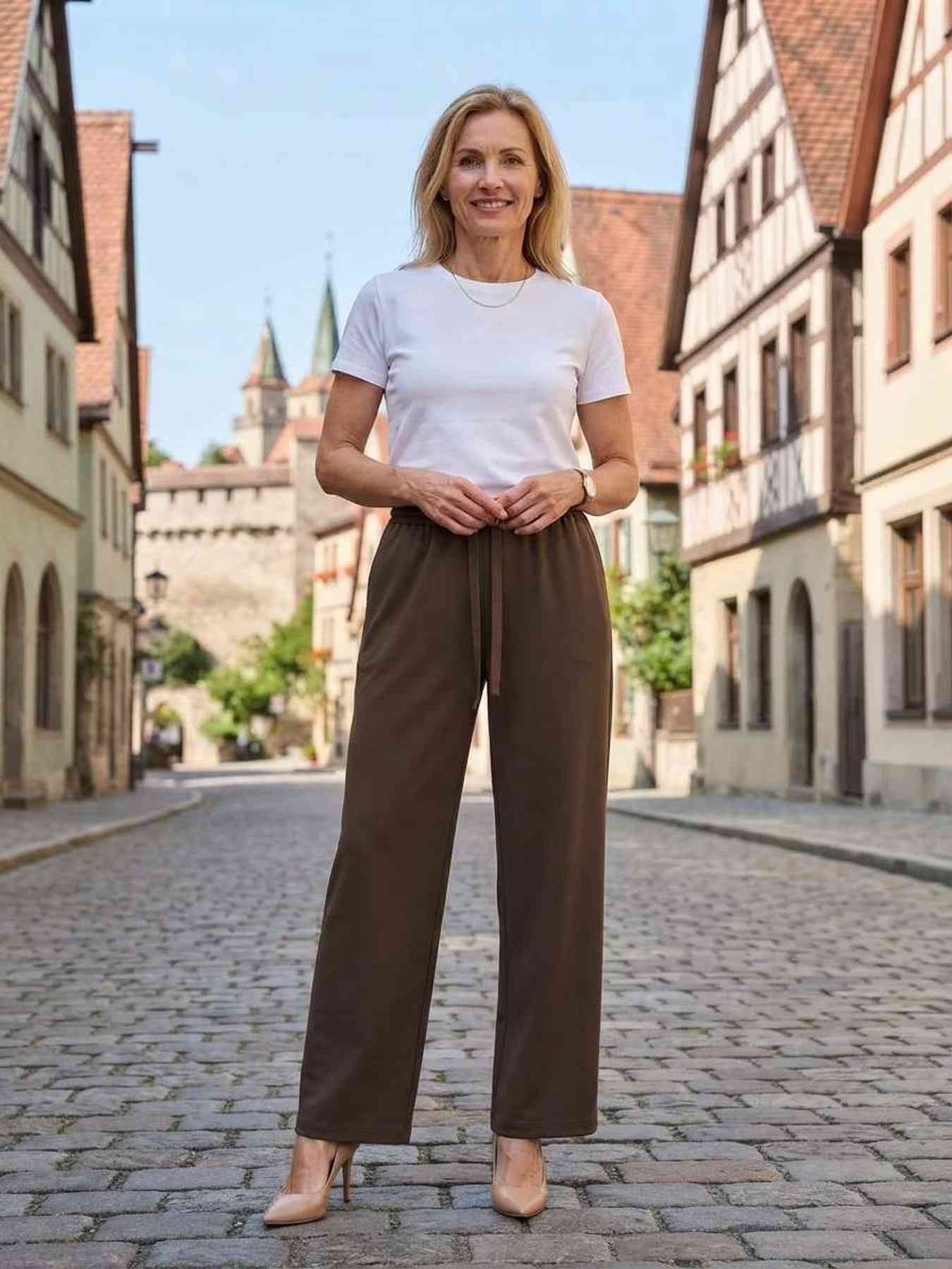 Pantalon long femme jambe droite casual