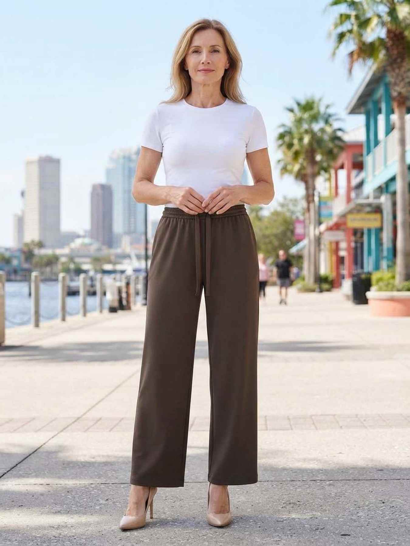 Pantalon long femme jambe droite casual décontracté