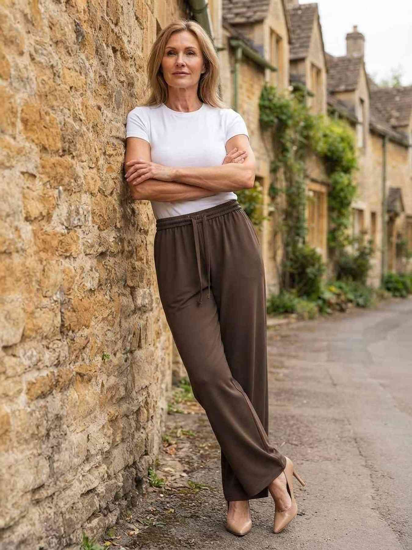 Pantalon long femme jambe droite décontracté