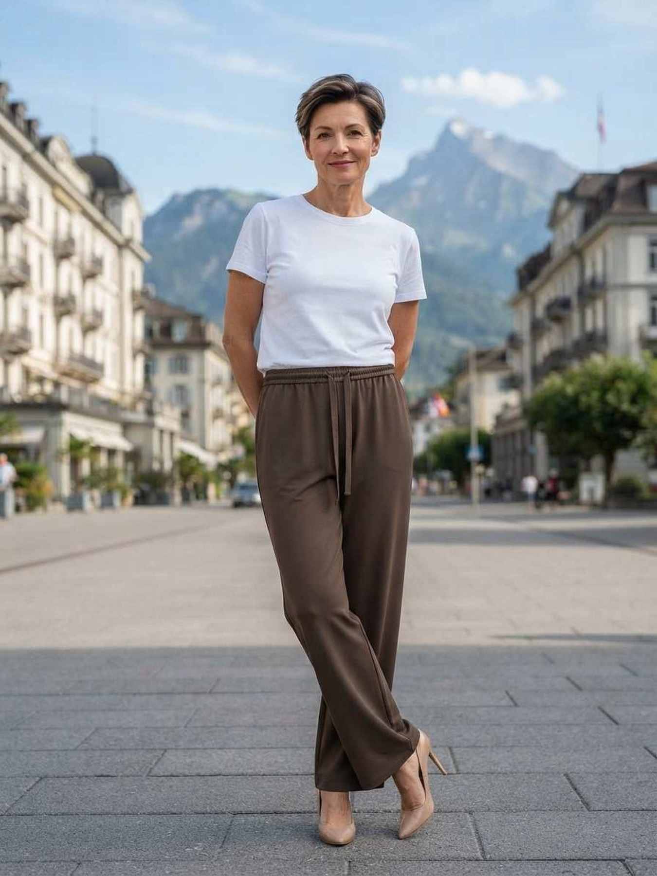 Pantalon long femme jambe droite décontracté