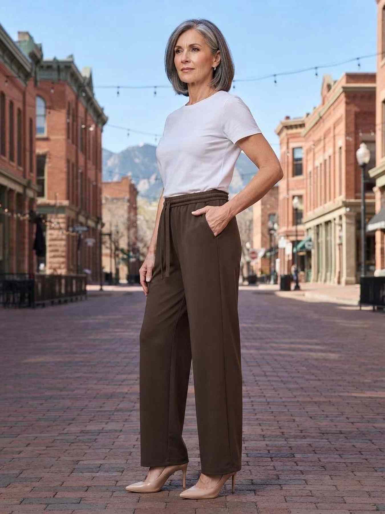 Pantalon long femme jambe droite casual décontracté