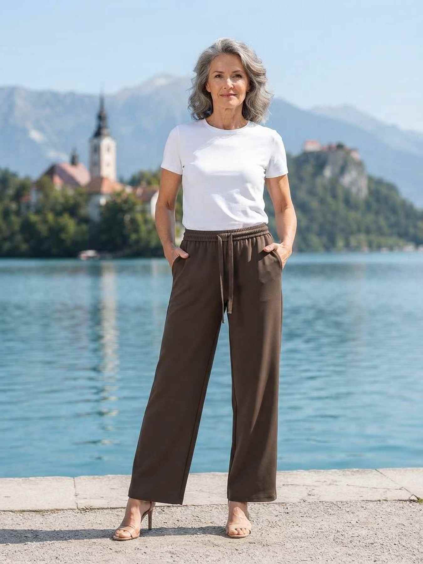 Pantalon long femme jambe droite décontracté