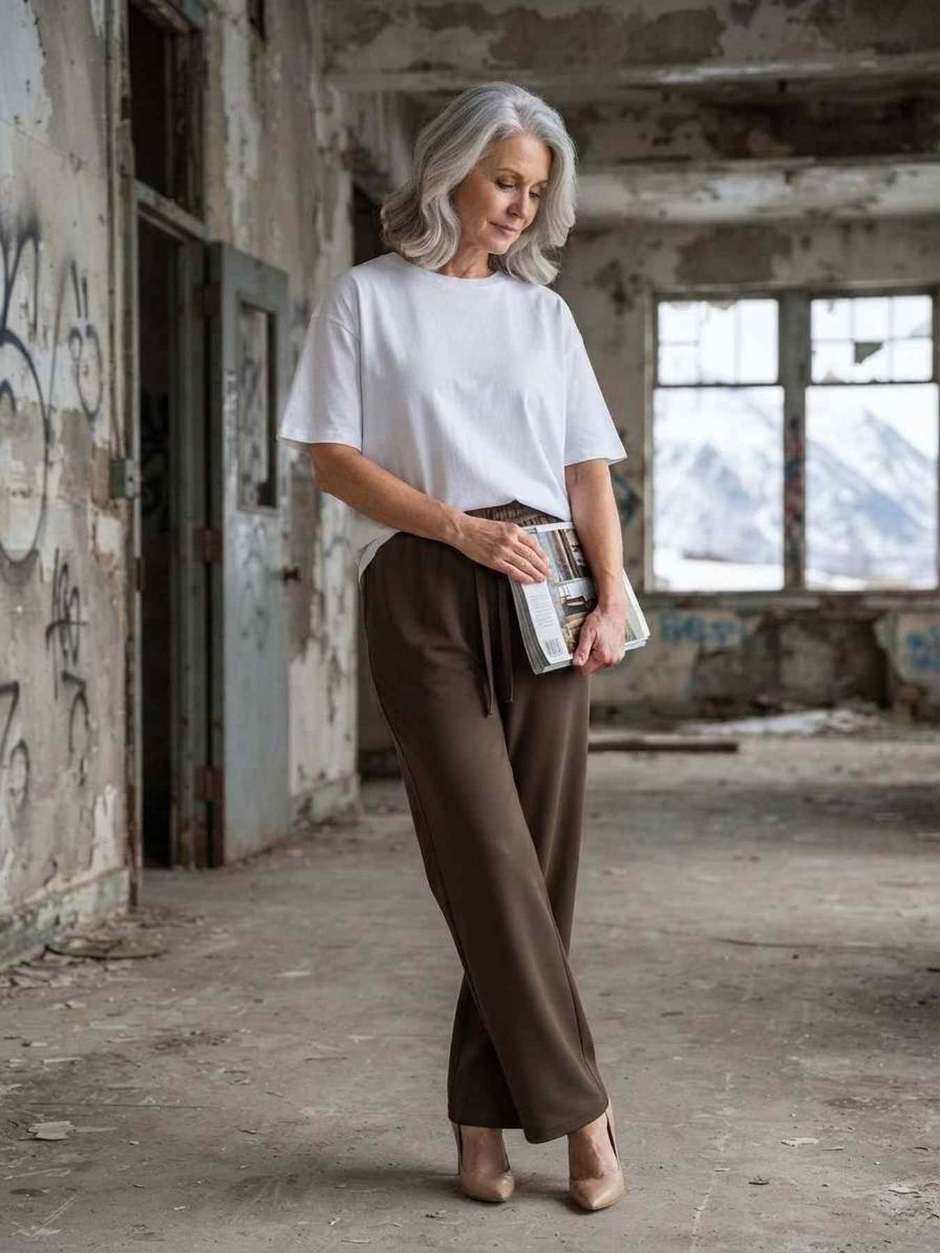 Pantalon long femme jambe droite décontracté