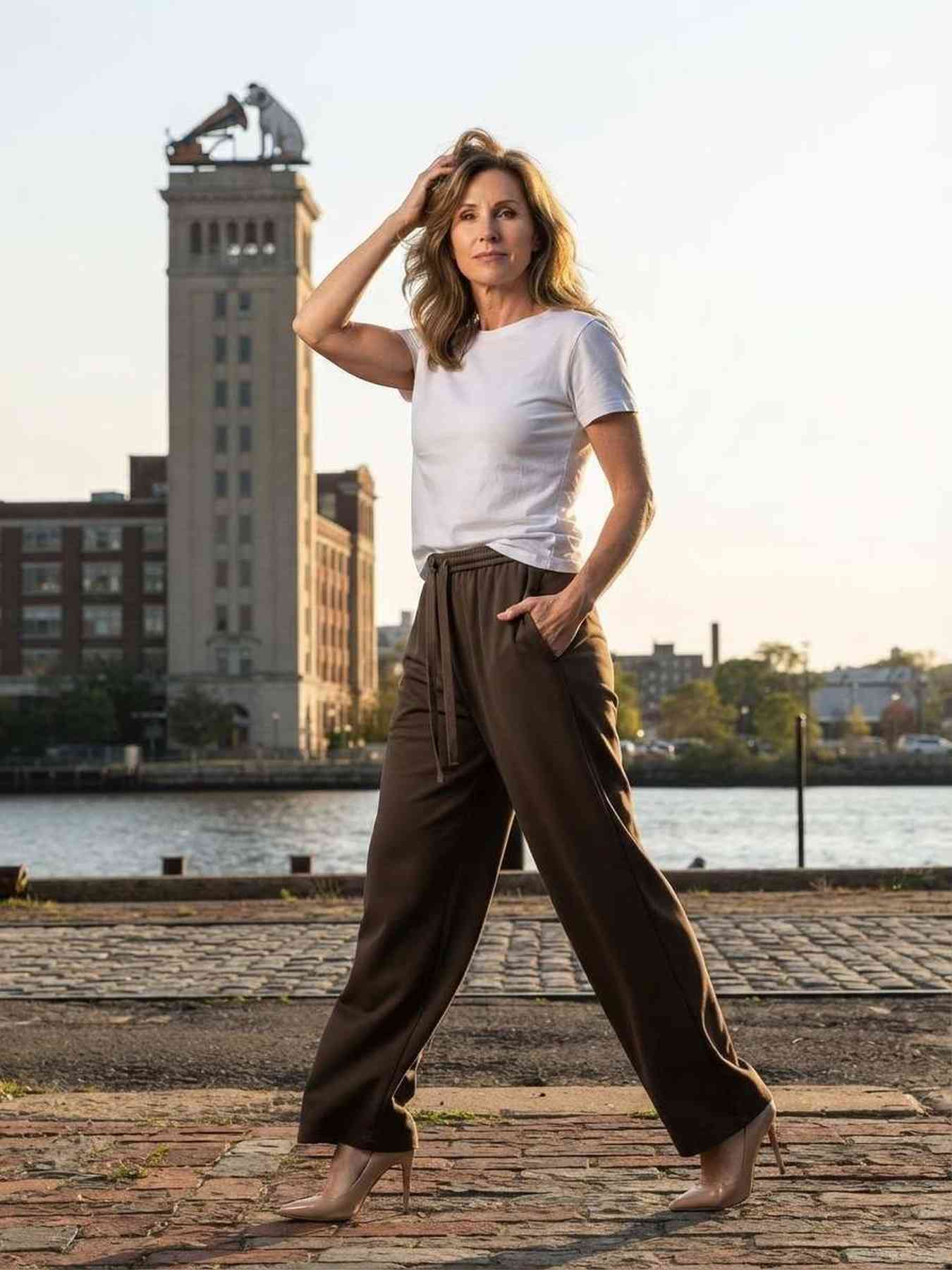 Pantalon long femme jambe droite décontracté