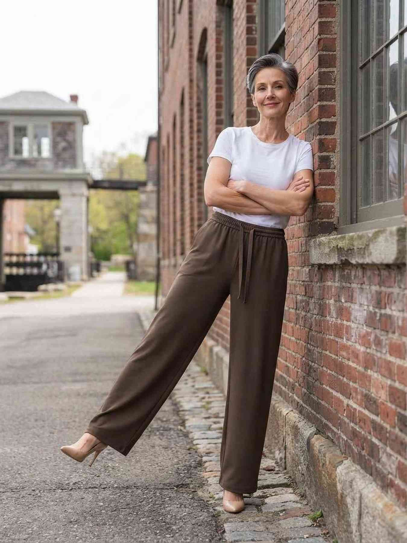 Pantalon long femme jambe droite décontracté