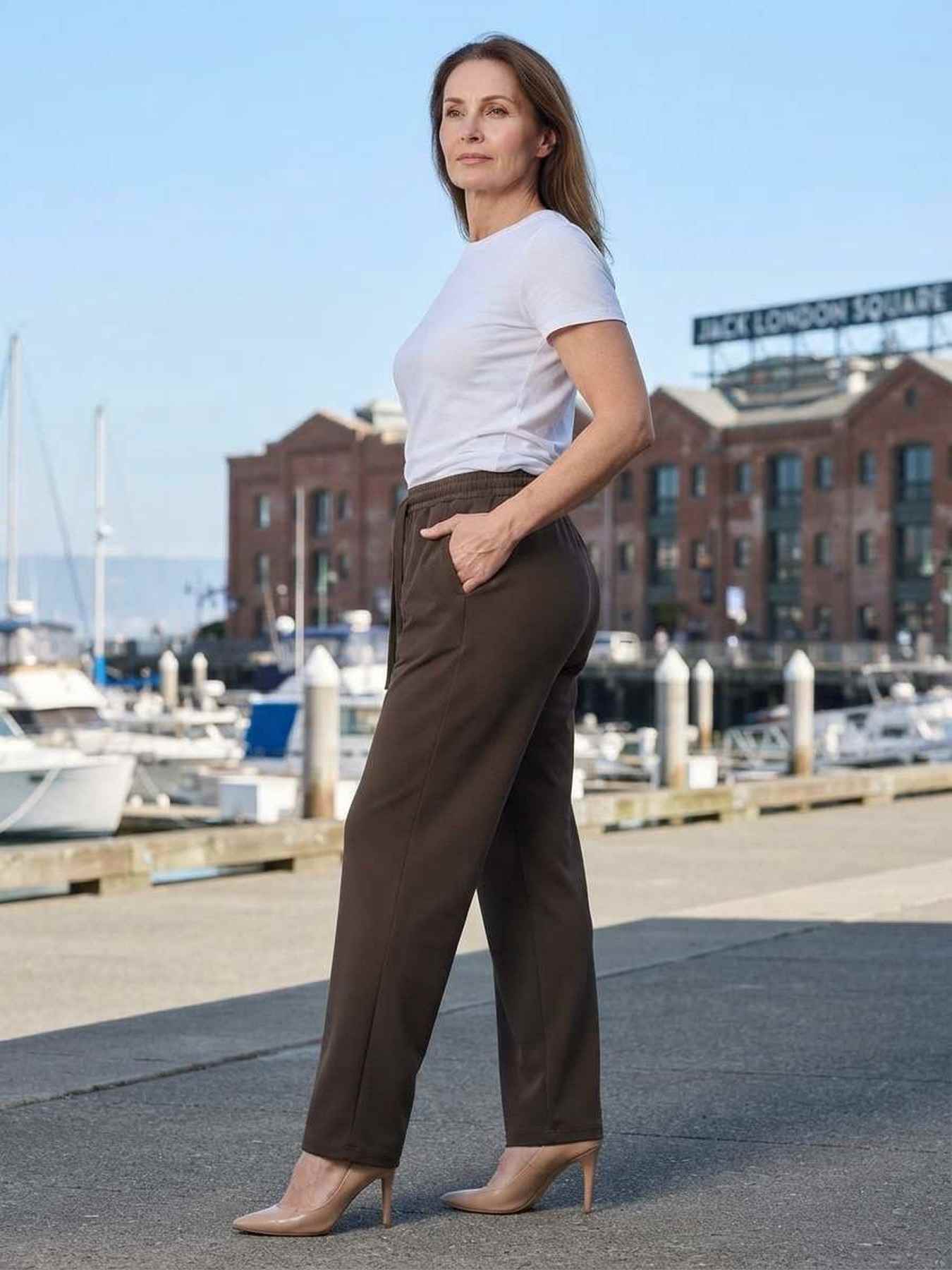 Pantalon long femme jambe droite casual décontracté