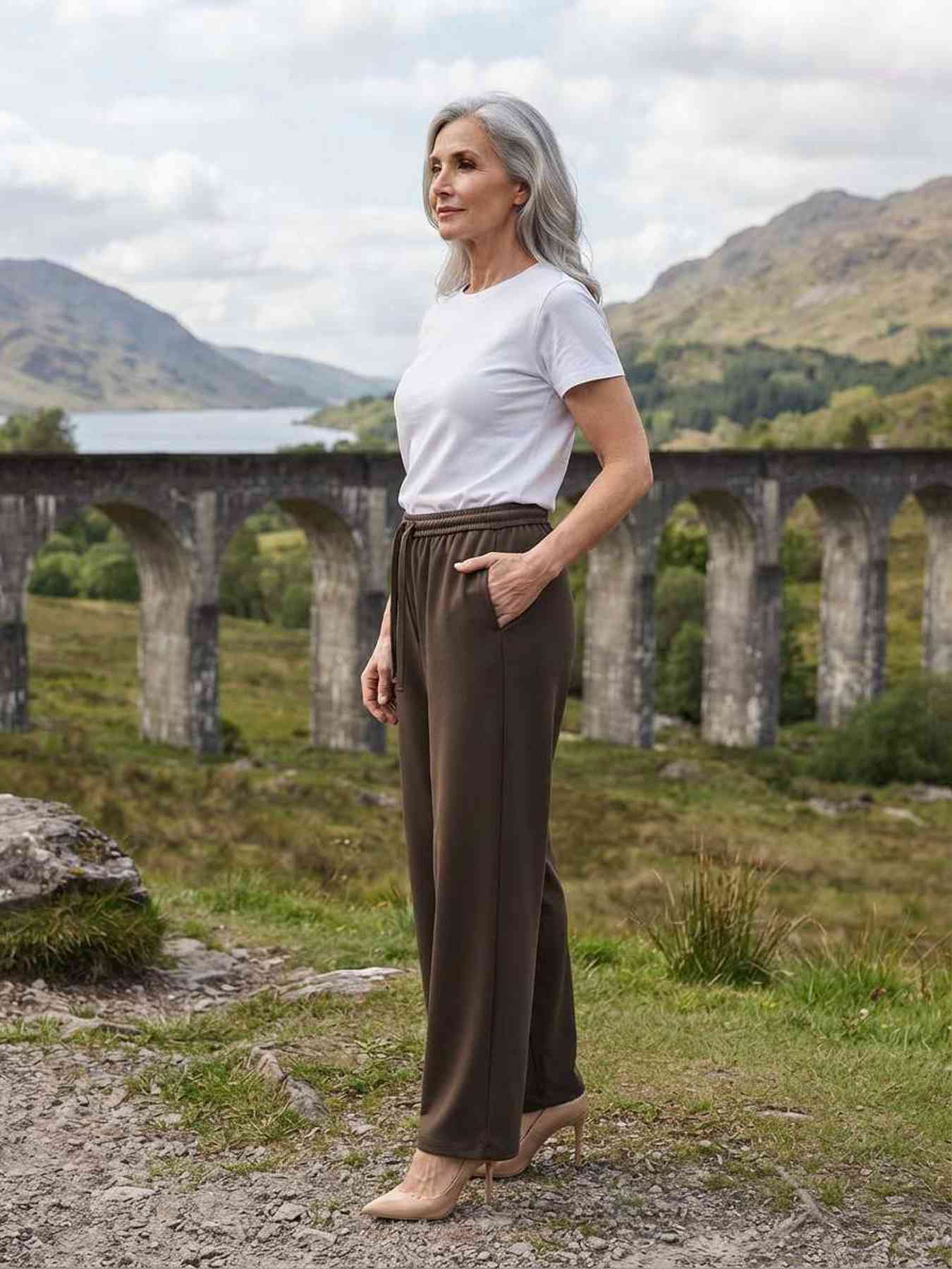 Pantalon long casual femme, jambes droites, usage quotidien