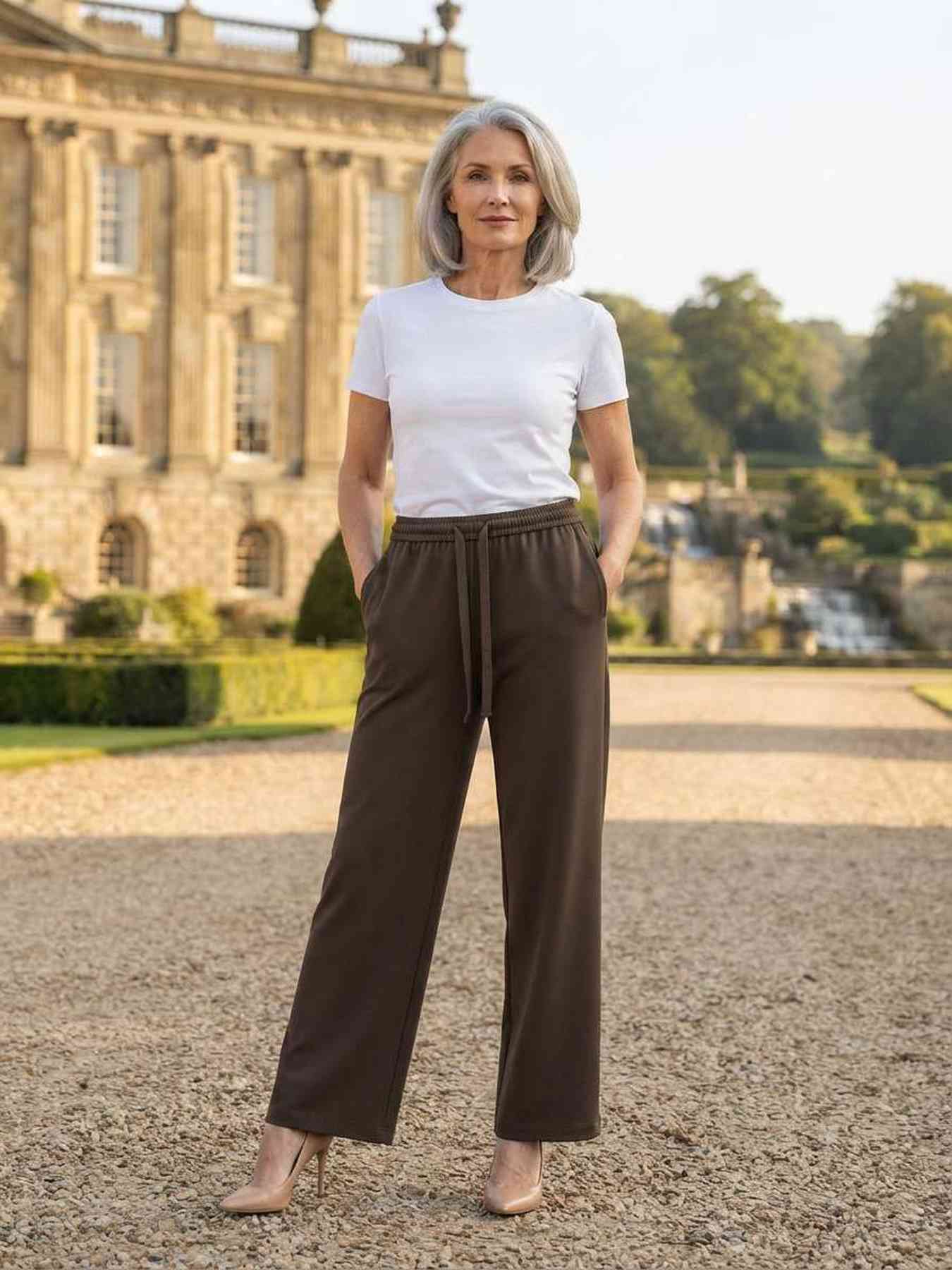 Pantalon long femme jambe droite casual