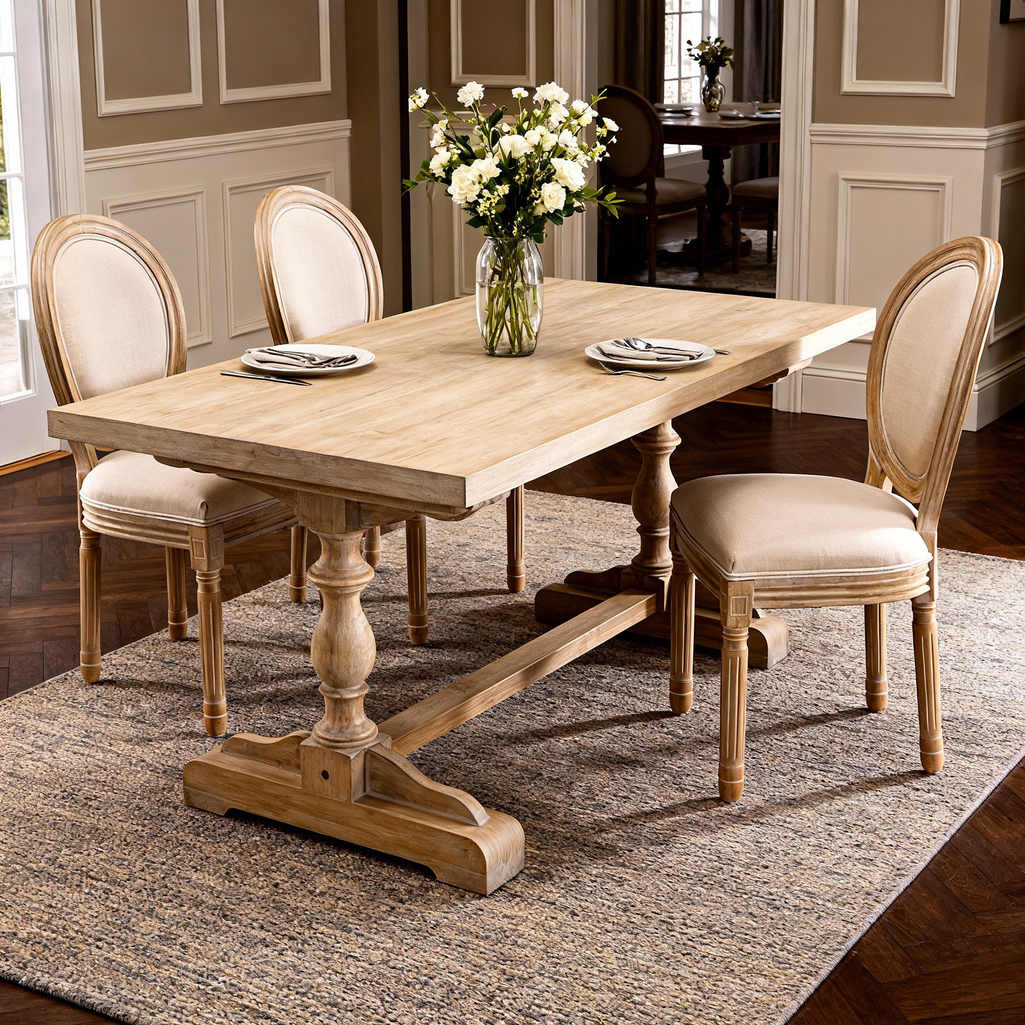 Chaise à manger style français beige (2)