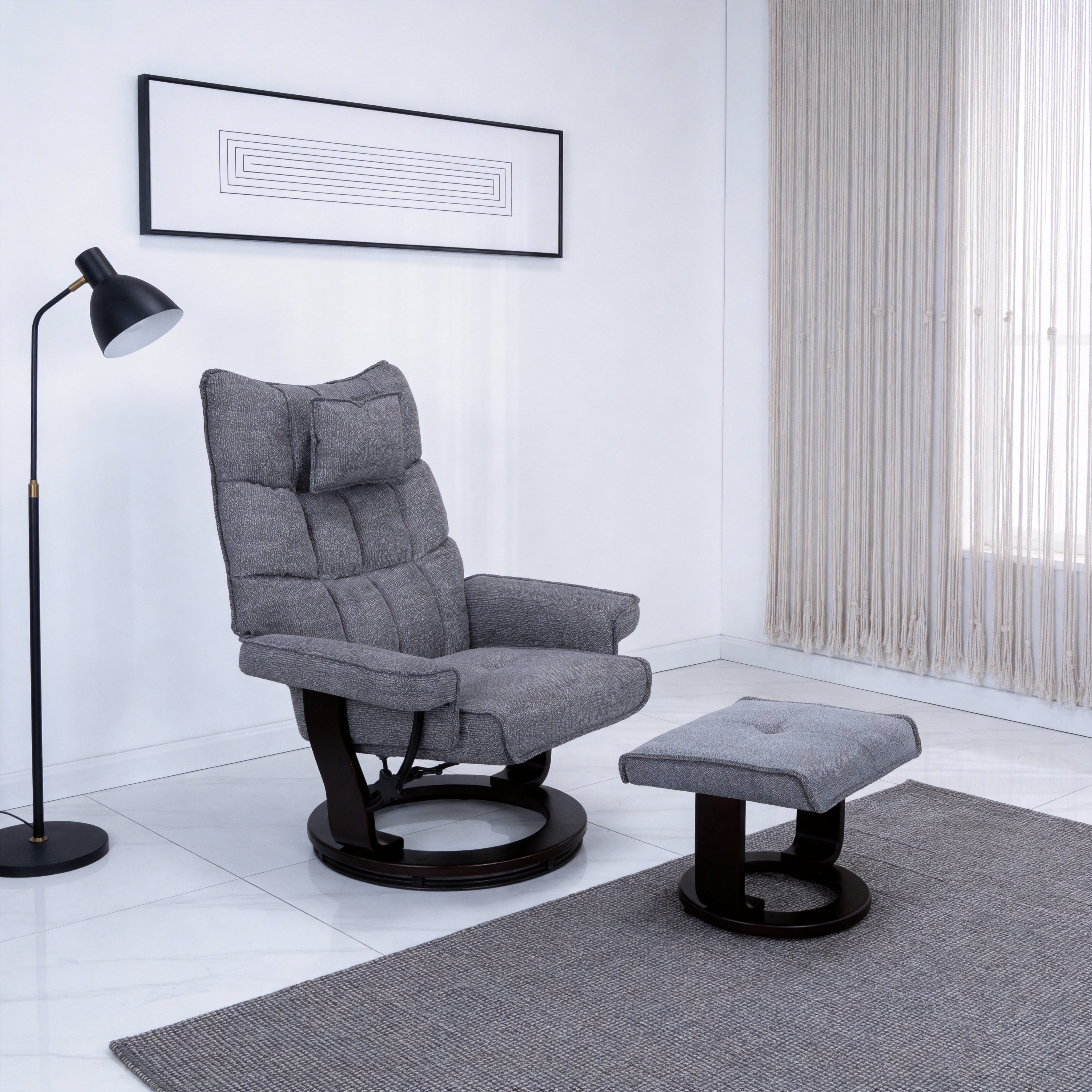 Fauteuil massage 8 points chauffant chenille ottomane gris
