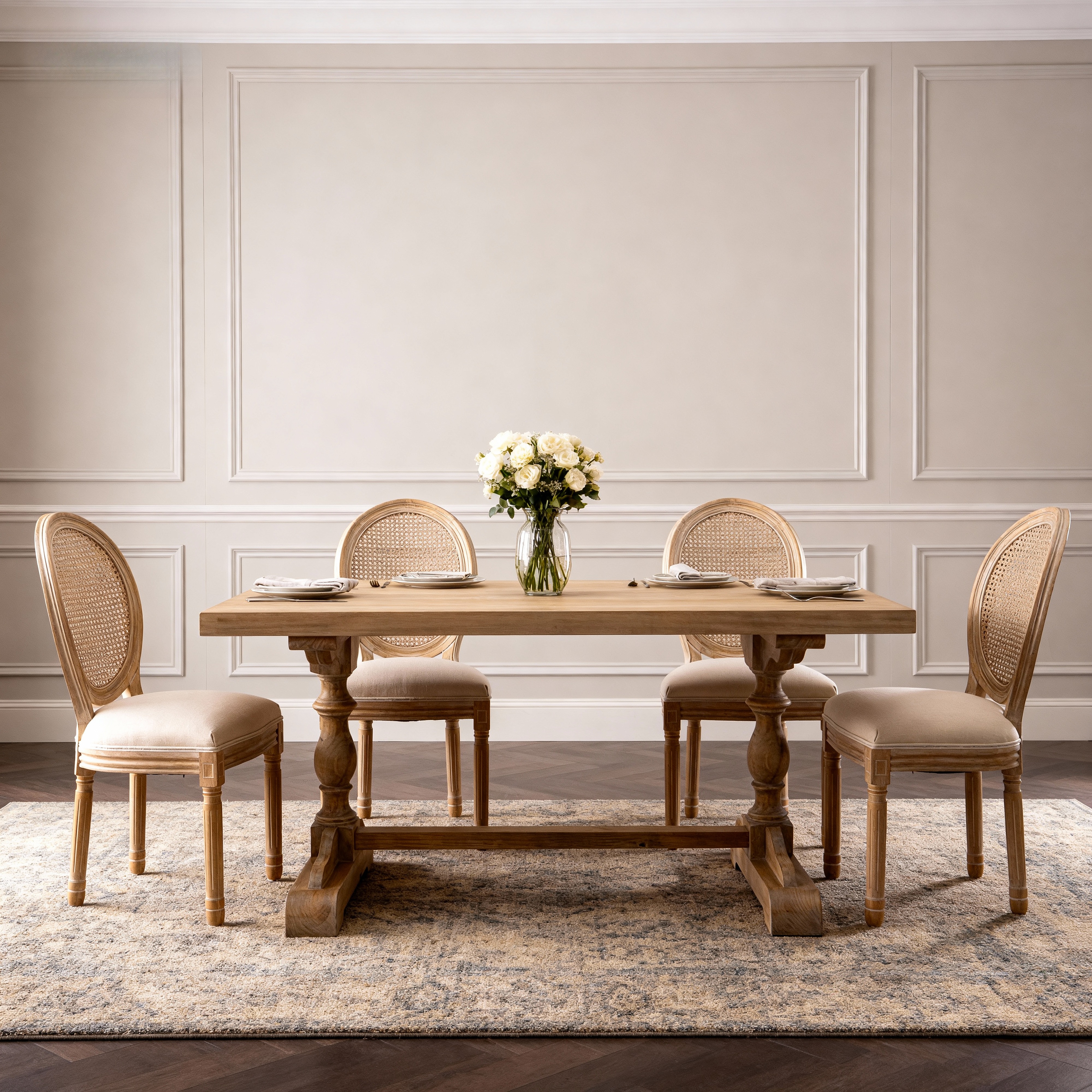 Chaise à manger rotin style français beige (2)