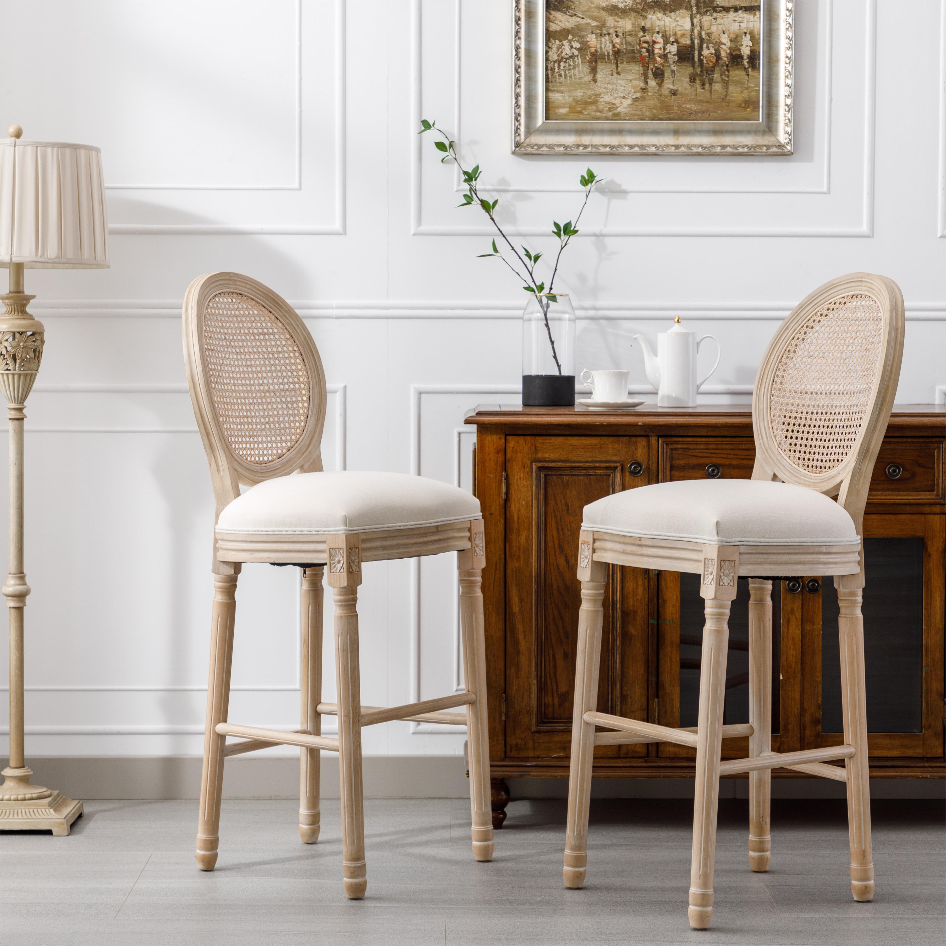 Tabourets bois pays français, rotin, beige/naturel, 2pc