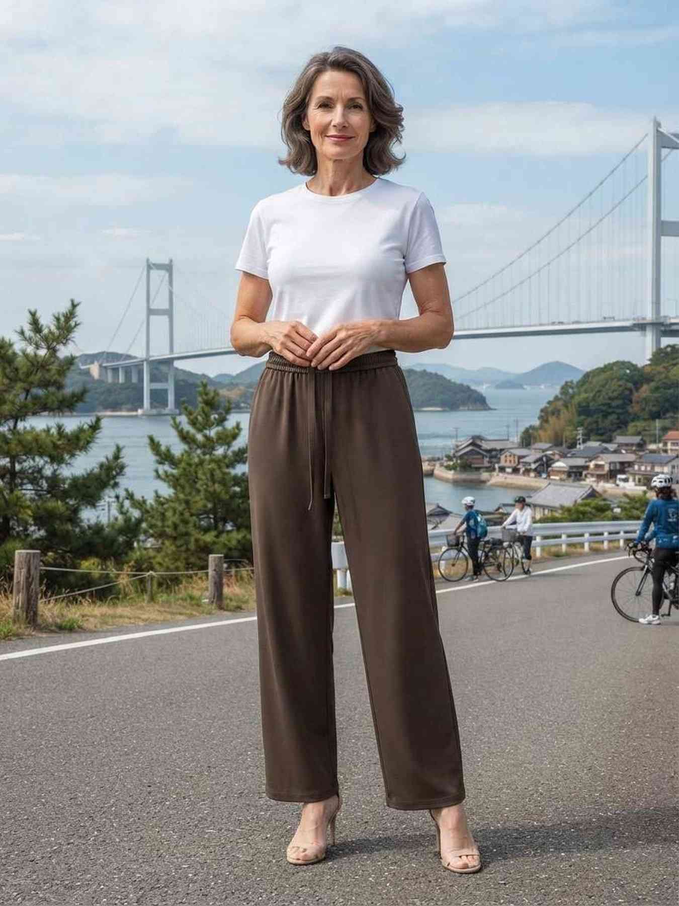 Pantalon long femme jambe droite décontracté